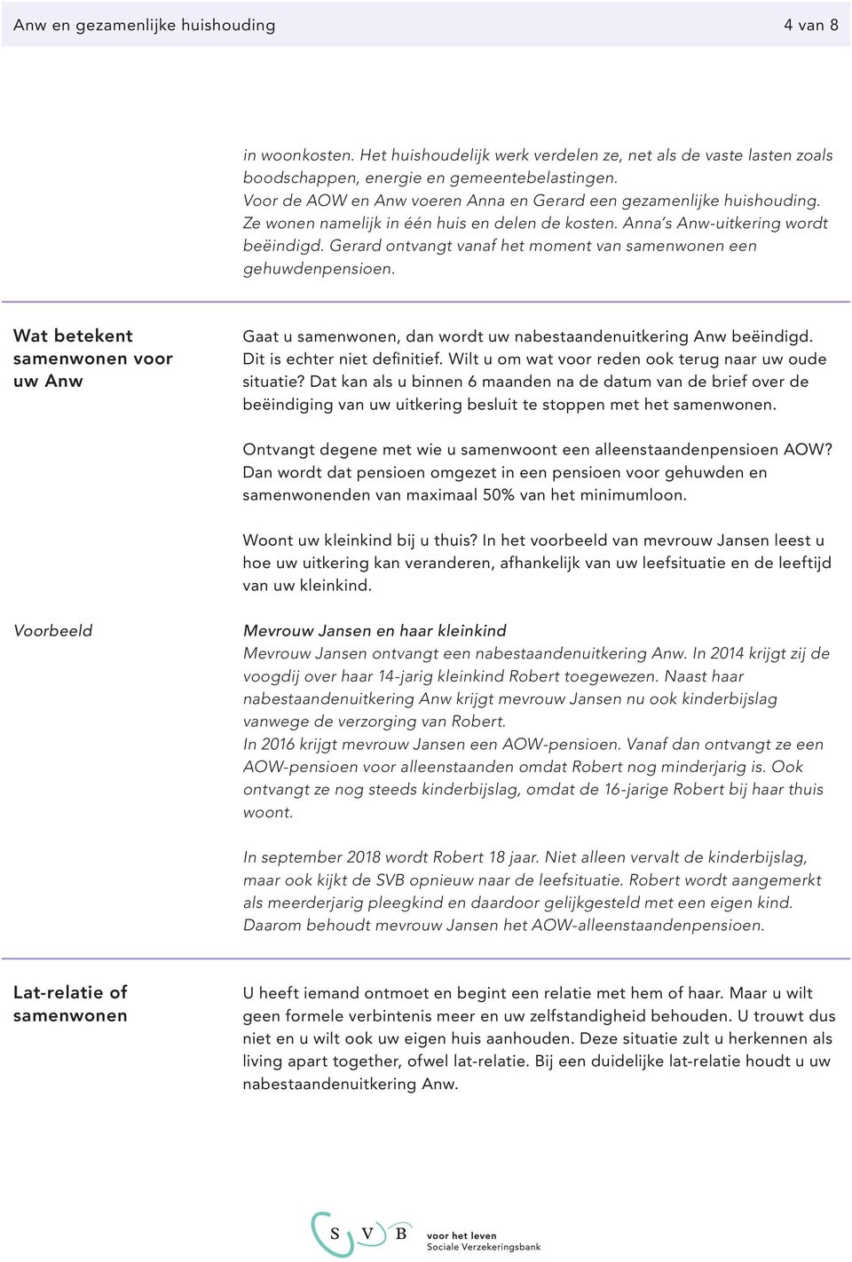 Gerard ontvangt vanaf het moment van samenwonen een gehuwdenpensioen. Wat betekent samenwonen voor uw Anw Gaat u samenwonen, dan wordt uw nabestaandenuitkering Anw beëindigd.