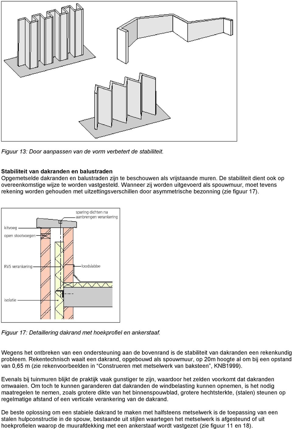 Wanneer zij worden uitgevoerd als spouwmuur, moet tevens rekening worden gehouden met uitzettingsverschillen door asymmetrische bezonning (zie figuur 17).