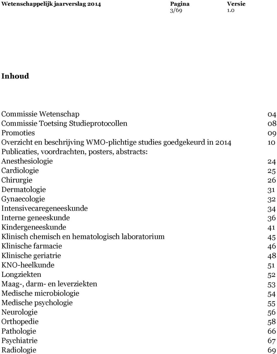 Publicaties, voordrachten, posters, abstracts: Anesthesiologie 24 Cardiologie 25 Chirurgie 26 Dermatologie 31 Gynaecologie 32 Intensivecaregeneeskunde 34