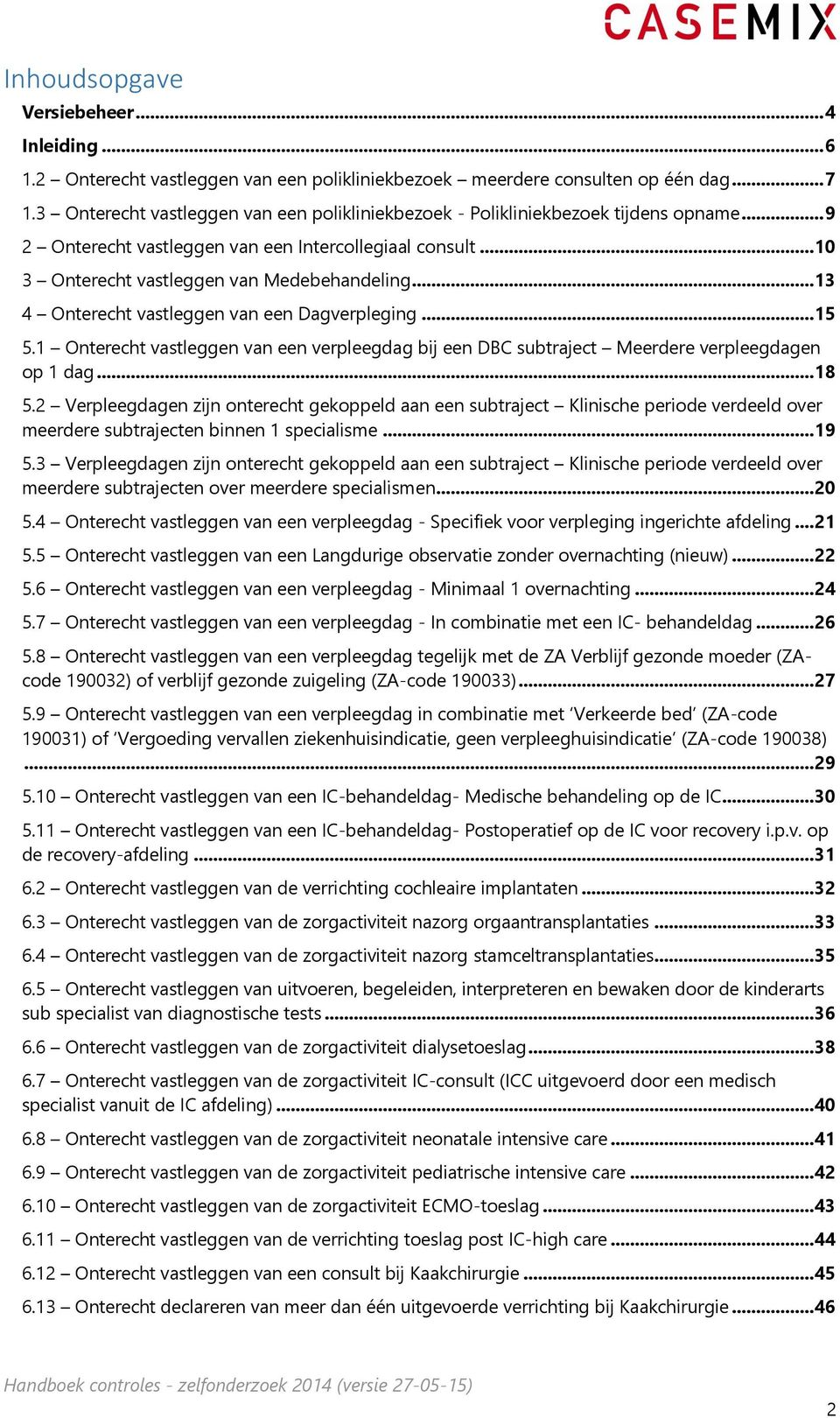 .. 13 4 Onterecht vastleggen van een Dagverpleging... 15 5.1 Onterecht vastleggen van een verpleegdag bij een DBC subtraject Meerdere verpleegdagen op 1 dag... 18 5.