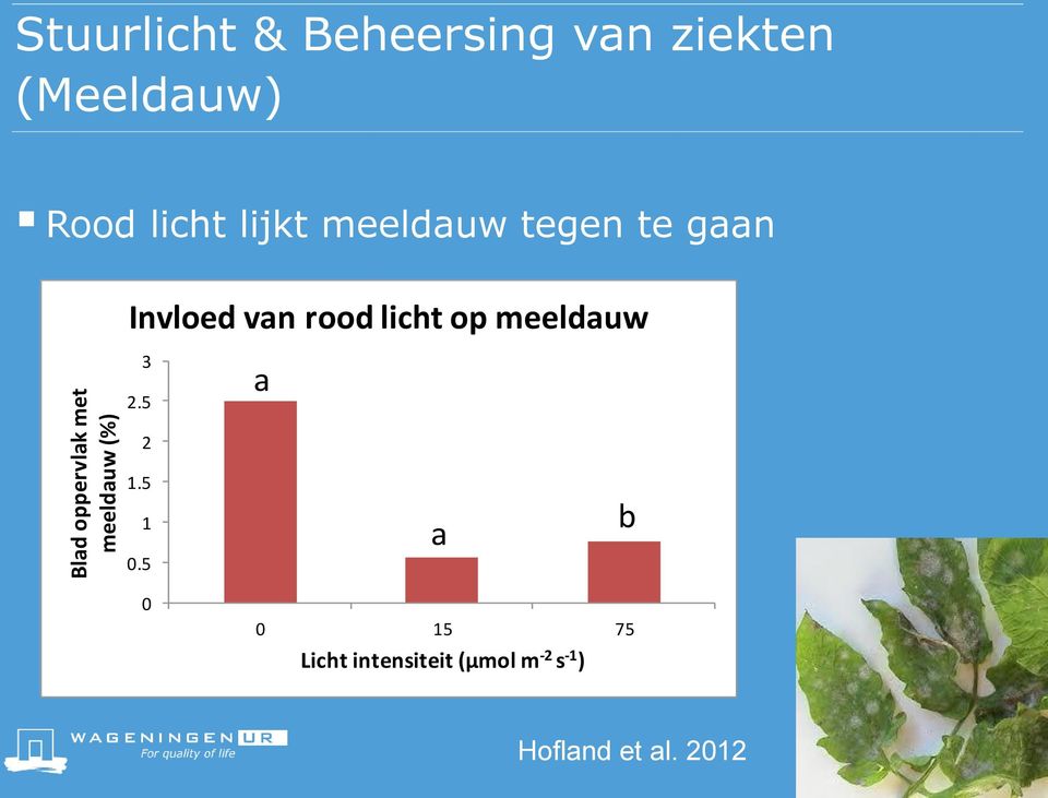 Invloed van rood licht op meeldauw 3 2.5 a 2 1.5 1 0.