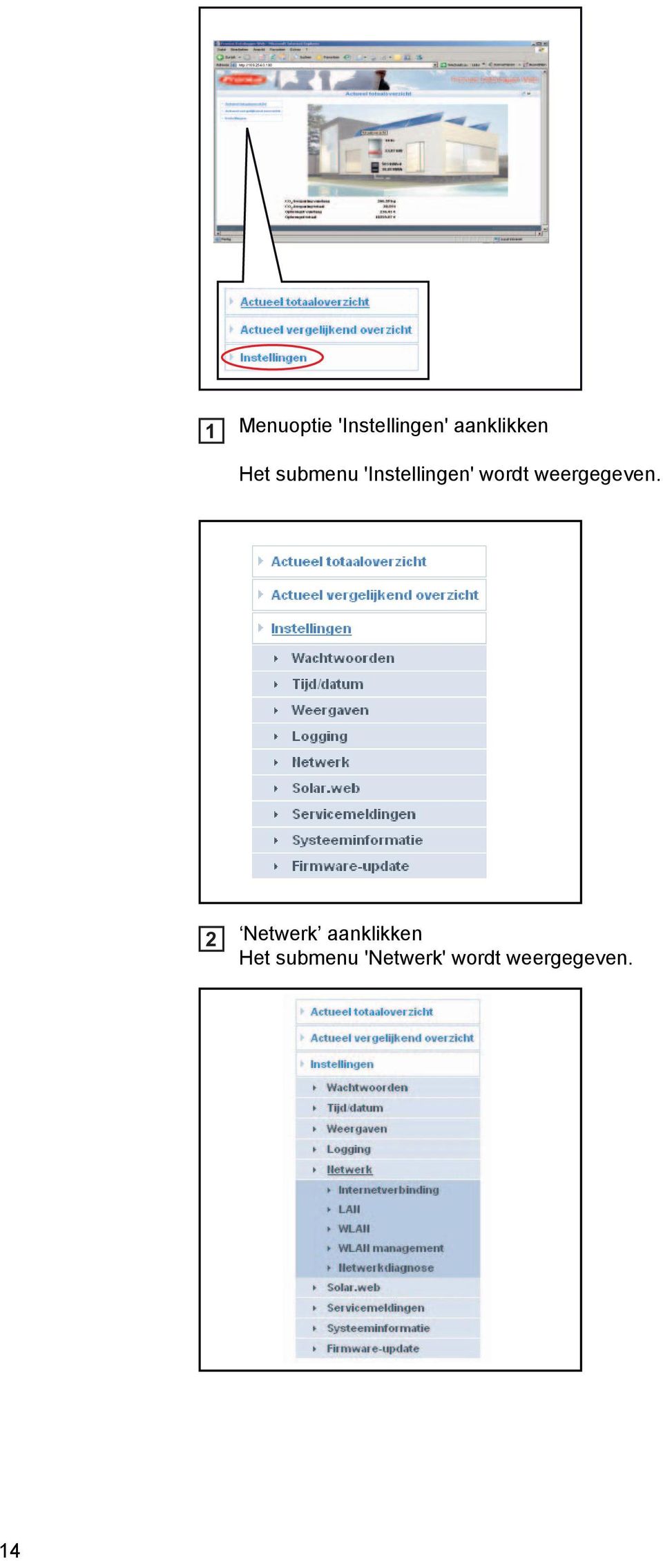 Het submenu 'Instellingen' wordt