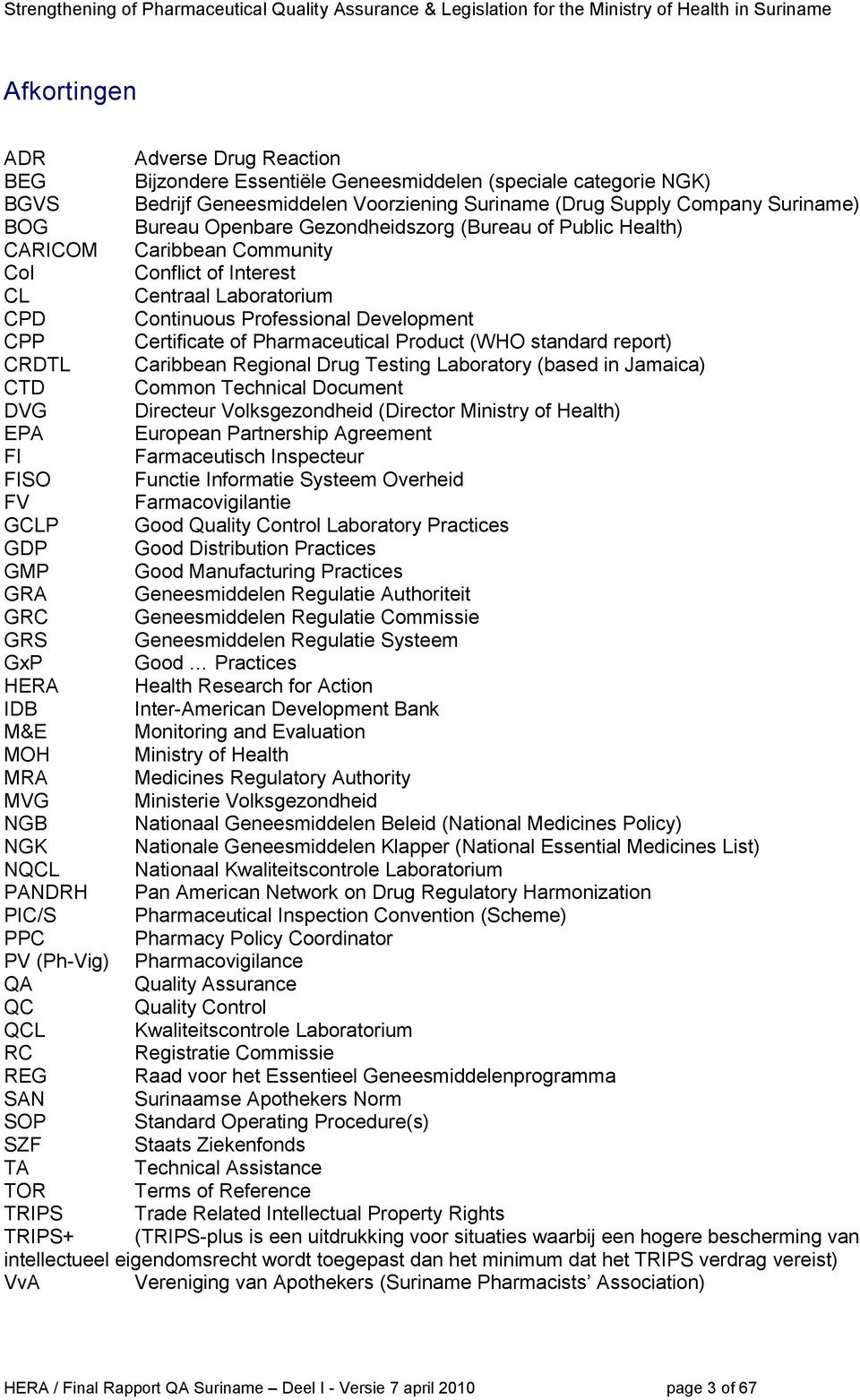 Pharmaceutical Product (WHO standard report) CRDTL Caribbean Regional Drug Testing Laboratory (based in Jamaica) CTD Common Technical Document DVG Directeur Volksgezondheid (Director Ministry of