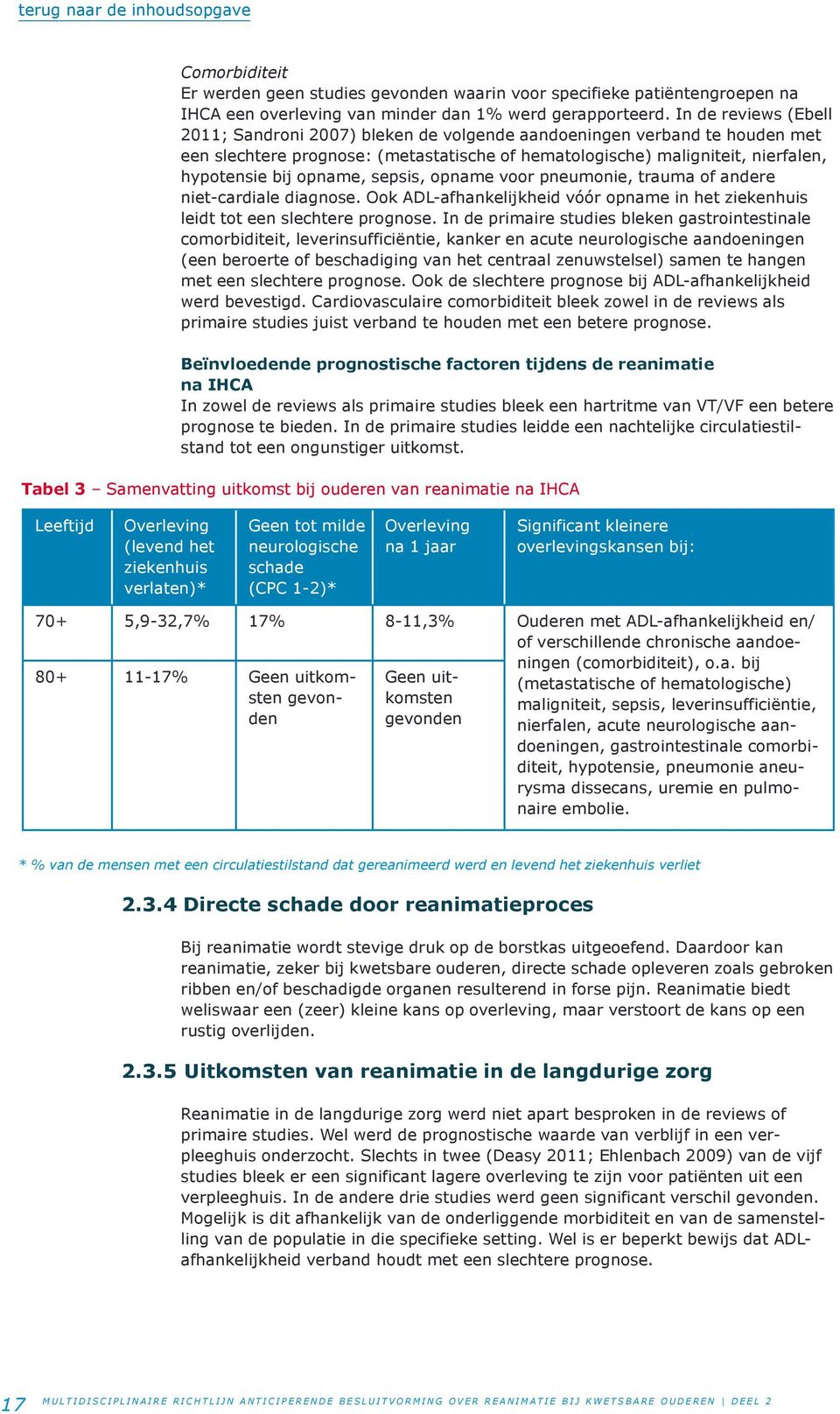 opname, sepsis, opname voor pneumonie, trauma of andere niet-cardiale diagnose. Ook ADL-afhankelijkheid vóór opname in het ziekenhuis leidt tot een slechtere prognose.