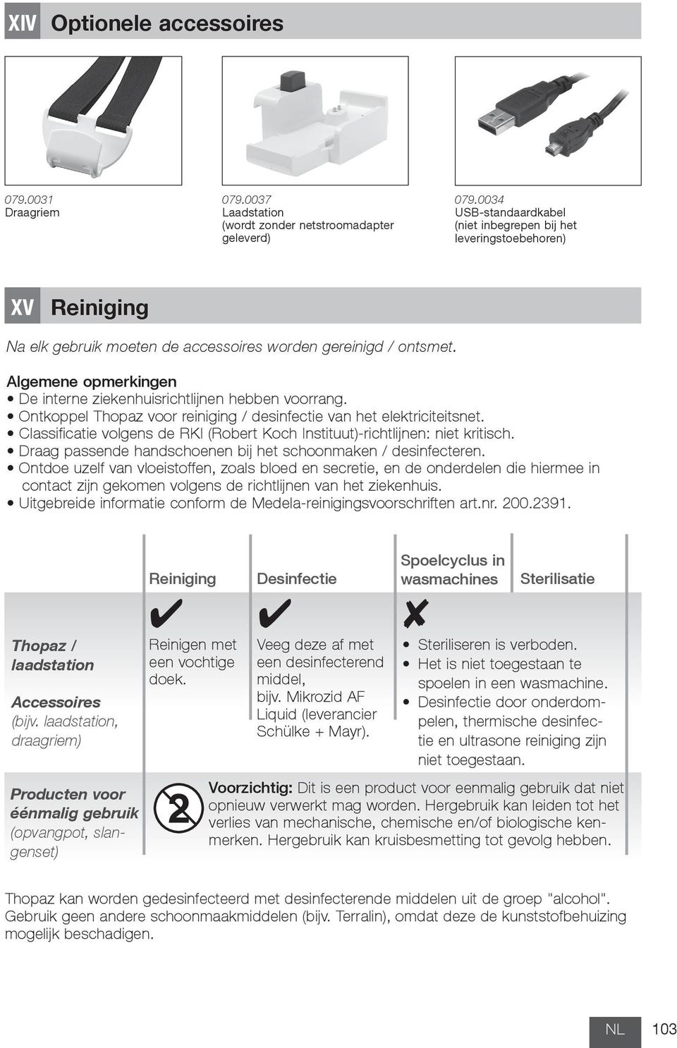 Algemene opmerkingen De interne ziekenhuisrichtlijnen hebben voorrang. Ontkoppel Thopaz voor reiniging / desinfectie van het elektriciteitsnet.