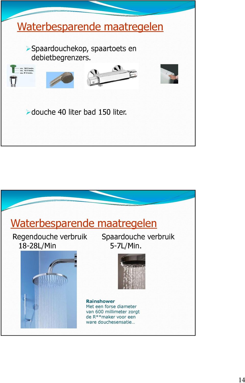 Waterbesparende maatregelen Regendouche verbruik 18-28L/Min Spaardouche