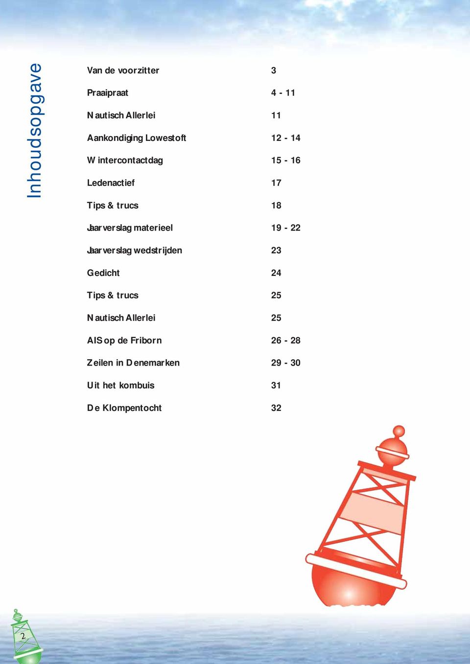 materieel 19-22 Jaarverslag wedstrijden 23 Gedicht 24 Tips & trucs 25 Nautisch