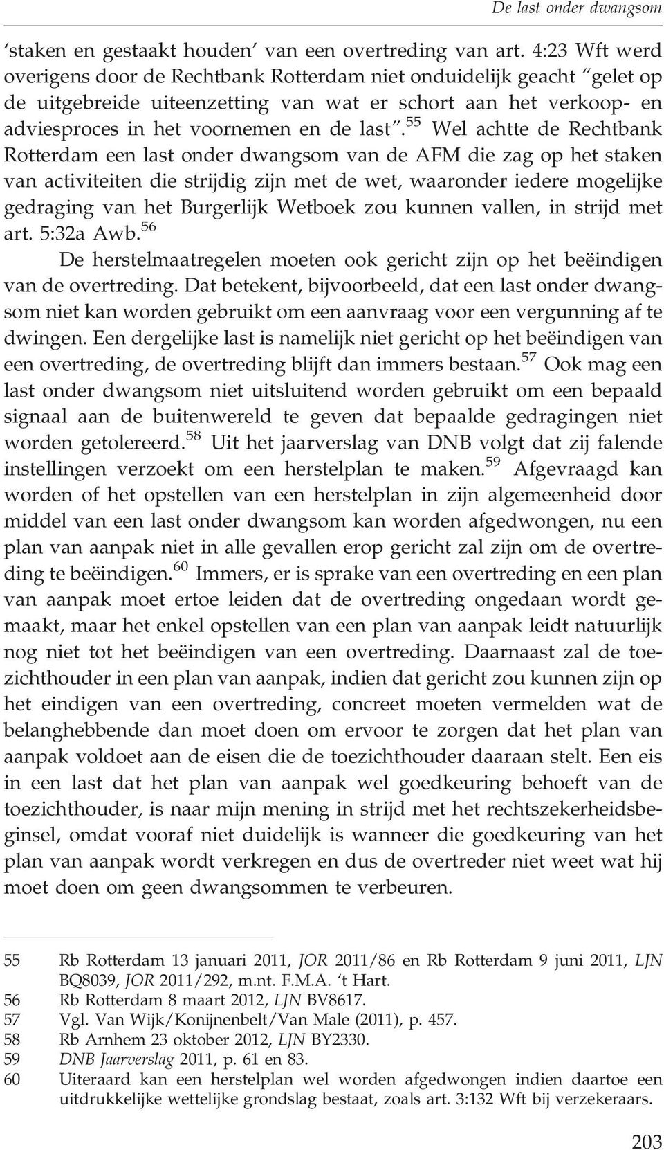 55 Wel achtte de Rechtbank Rotterdam een last onder dwangsom van de AFM die zag op het staken van activiteiten die strijdig zijn met de wet, waaronder iedere mogelijke gedraging van het Burgerlijk