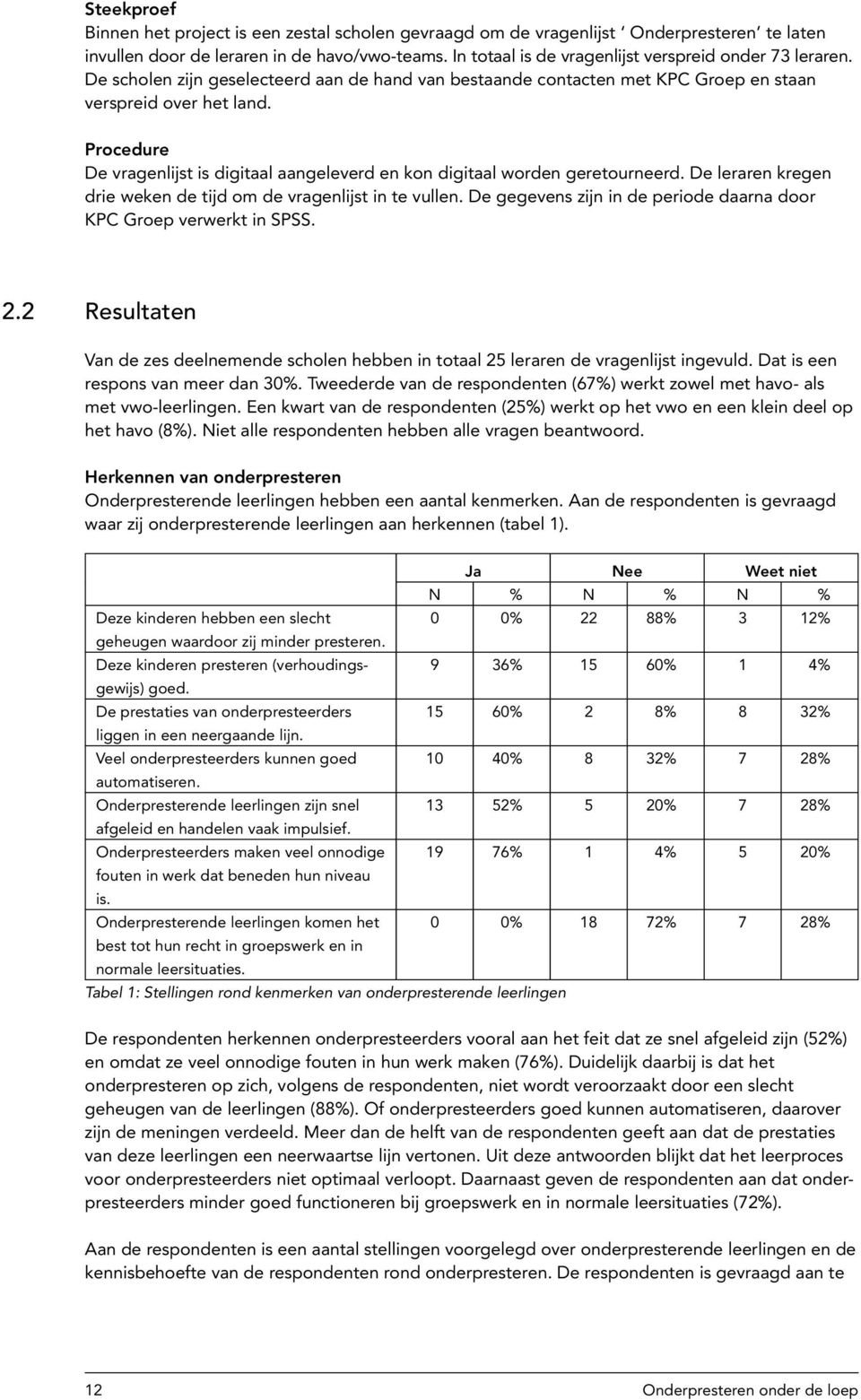 Procedure De vragenlijst is digitaal aangeleverd en kon digitaal worden geretourneerd. De leraren kregen drie weken de tijd om de vragenlijst in te vullen.