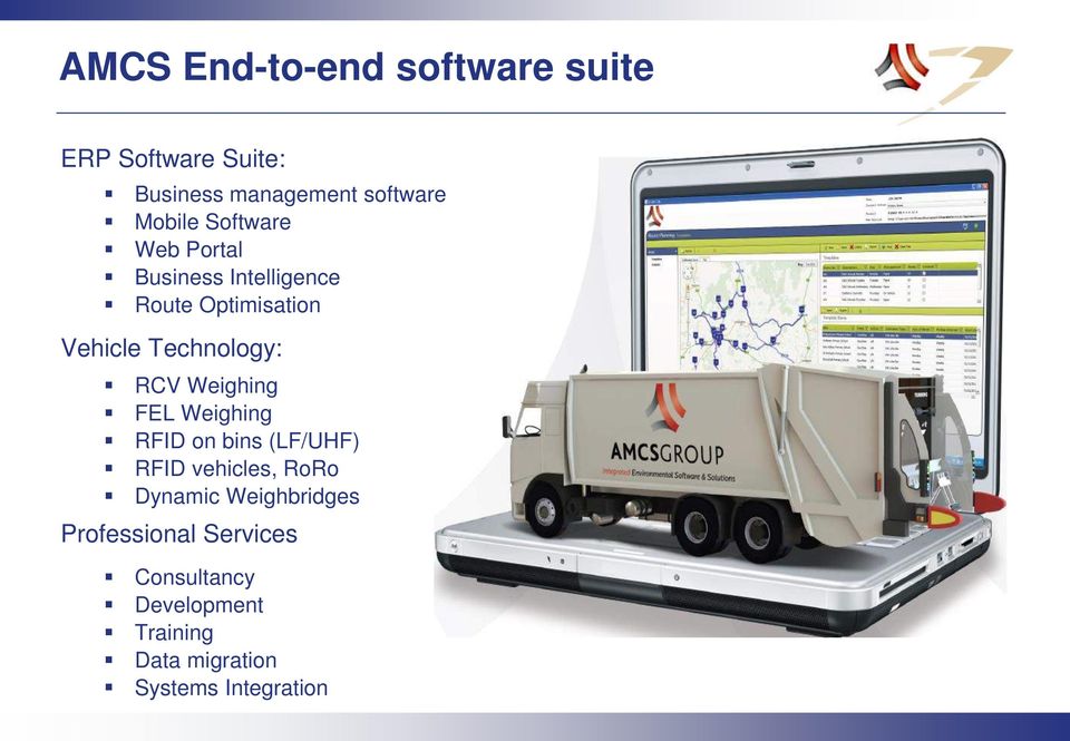 Weighing FEL Weighing RFID on bins (LF/UHF) RFID vehicles, RoRo Dynamic Weighbridges