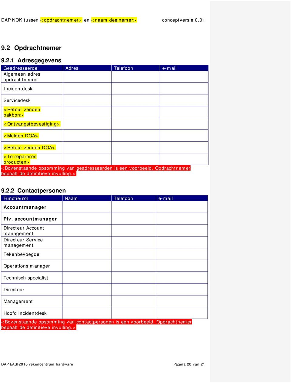 1 Adresgegevens Geadresseerde Adres Telefoon e-mail Algemeen adres opdrachtnemer Incidentdesk Servicedesk <Retour zenden pakbon> <Ontvangstbevestiging> <Melden DOA> <Retour zenden DOA> <Te repareren