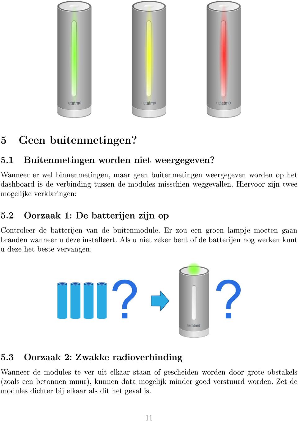 Hiervoor zijn twee mogelijke verklaringen: 5.2 Oorzaak 1: De batterijen zijn op Controleer de batterijen van de buitenmodule.