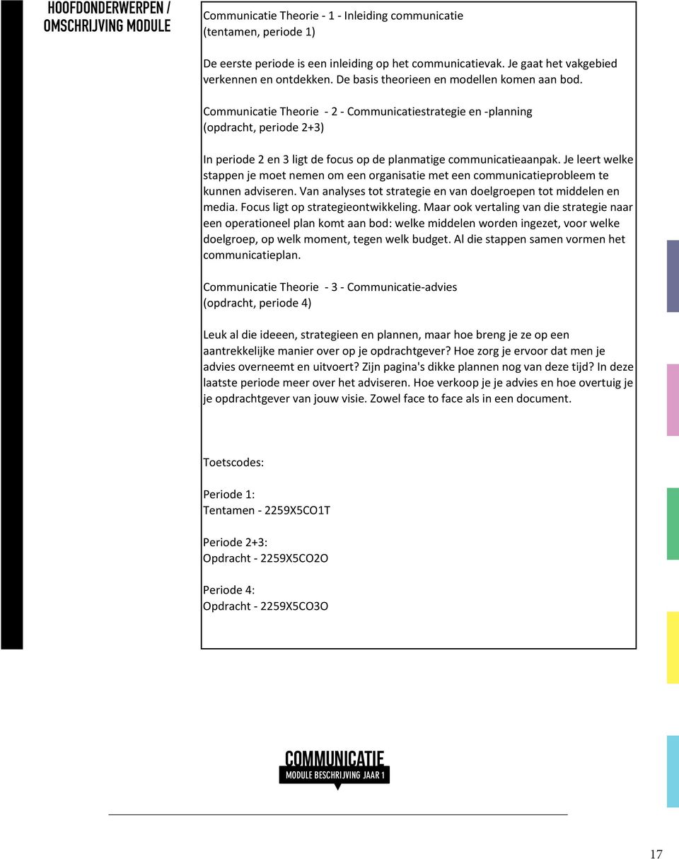 Communicatie Theorie - 2 - Communicatiestrategie en -planning (opdracht, periode 2+3) In periode 2 en 3 ligt de focus op de planmatige communicatieaanpak.