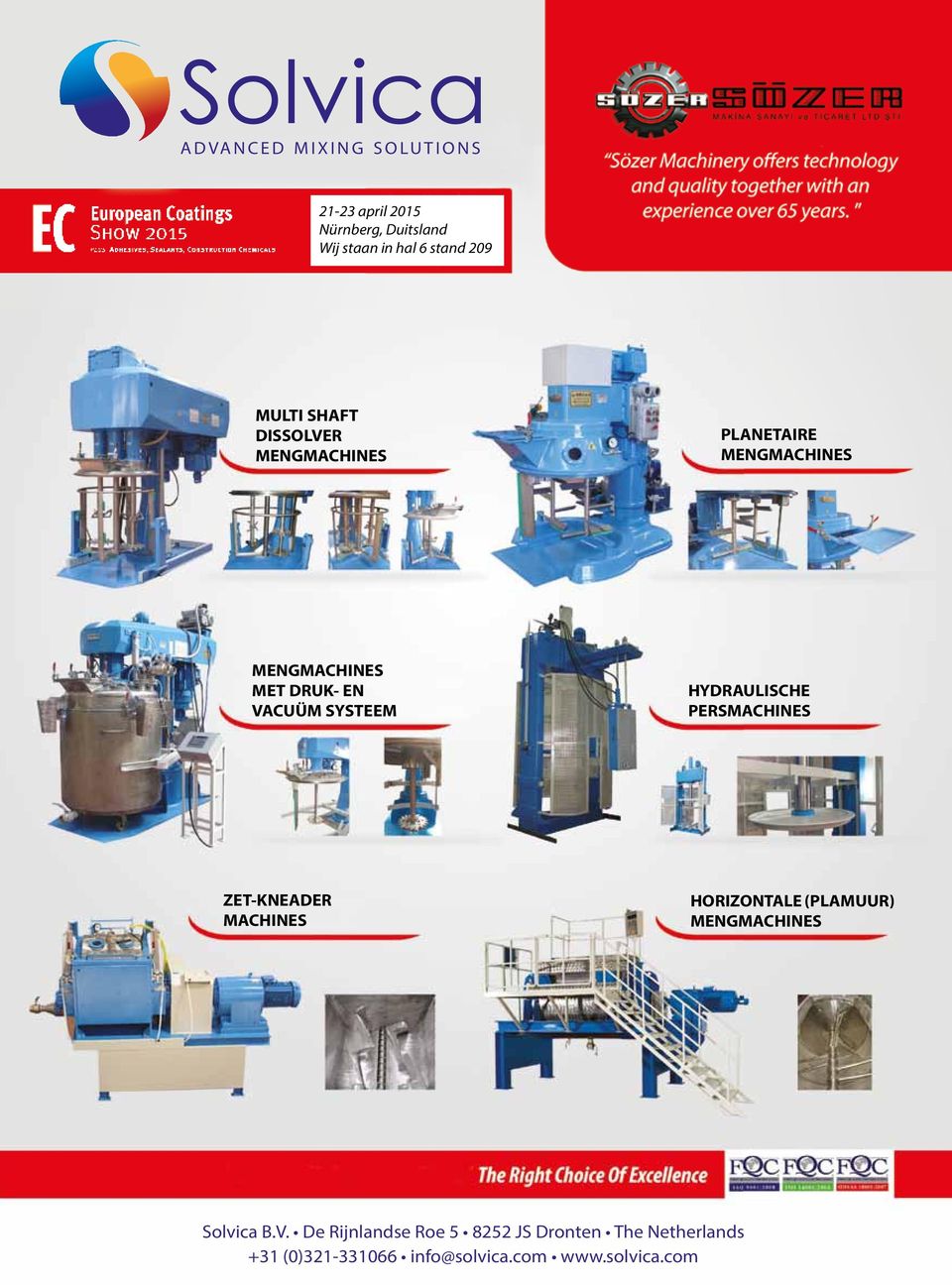 HYDRAULISCHE PERSMACHINES ZET-KNEADER MACHINES HORIZONTALE (PLAMUUR) MENGMACHINES Solvica B.V.