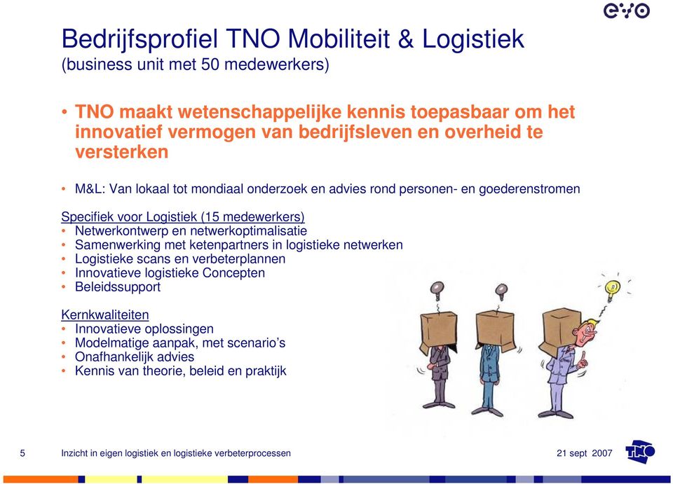 medewerkers) Netwerkontwerp en netwerkoptimalisatie Samenwerking met ketenpartners in logistieke netwerken Logistieke scans en verbeterplannen Innovatieve