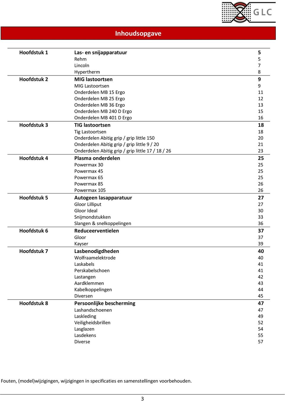 20 21 Onderdelen Abitig grip / grip little 17 / 18 / 26 23 Hoofdstuk 4 Plasma onderdelen 25 Powermax 30 25 Powermax 45 25 Powermax 65 25 Powermax 85 26 Powermax 105 26 Hoofdstuk 5 Autogeen