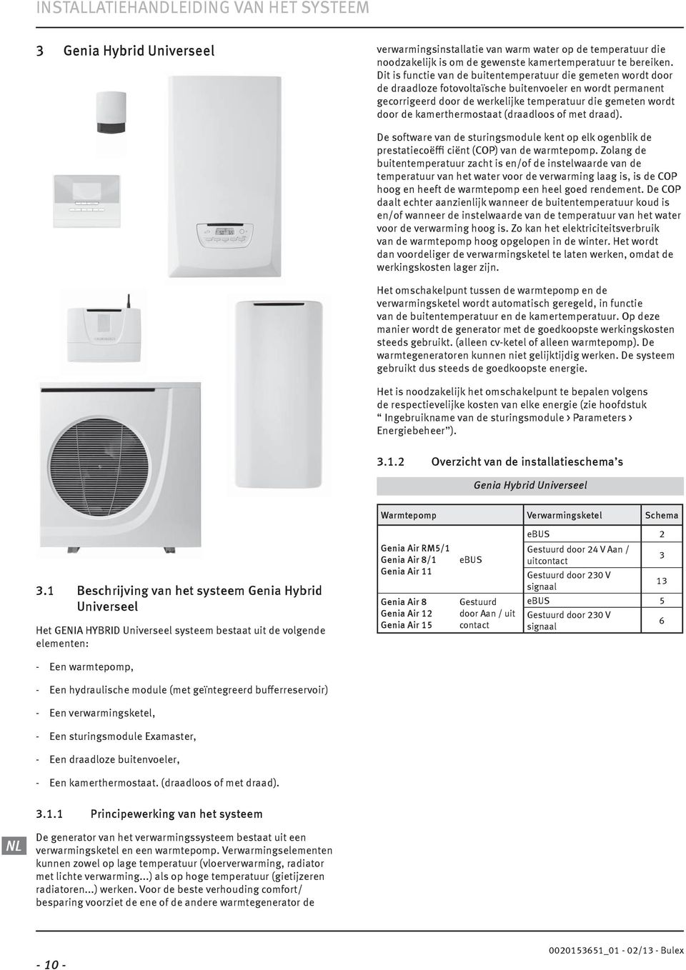 kamerthermostaat (draadloos of met draad). De software van de sturingsmodule kent op elk ogenblik de prestatiecoëffi ciënt (COP) van de warmtepomp.