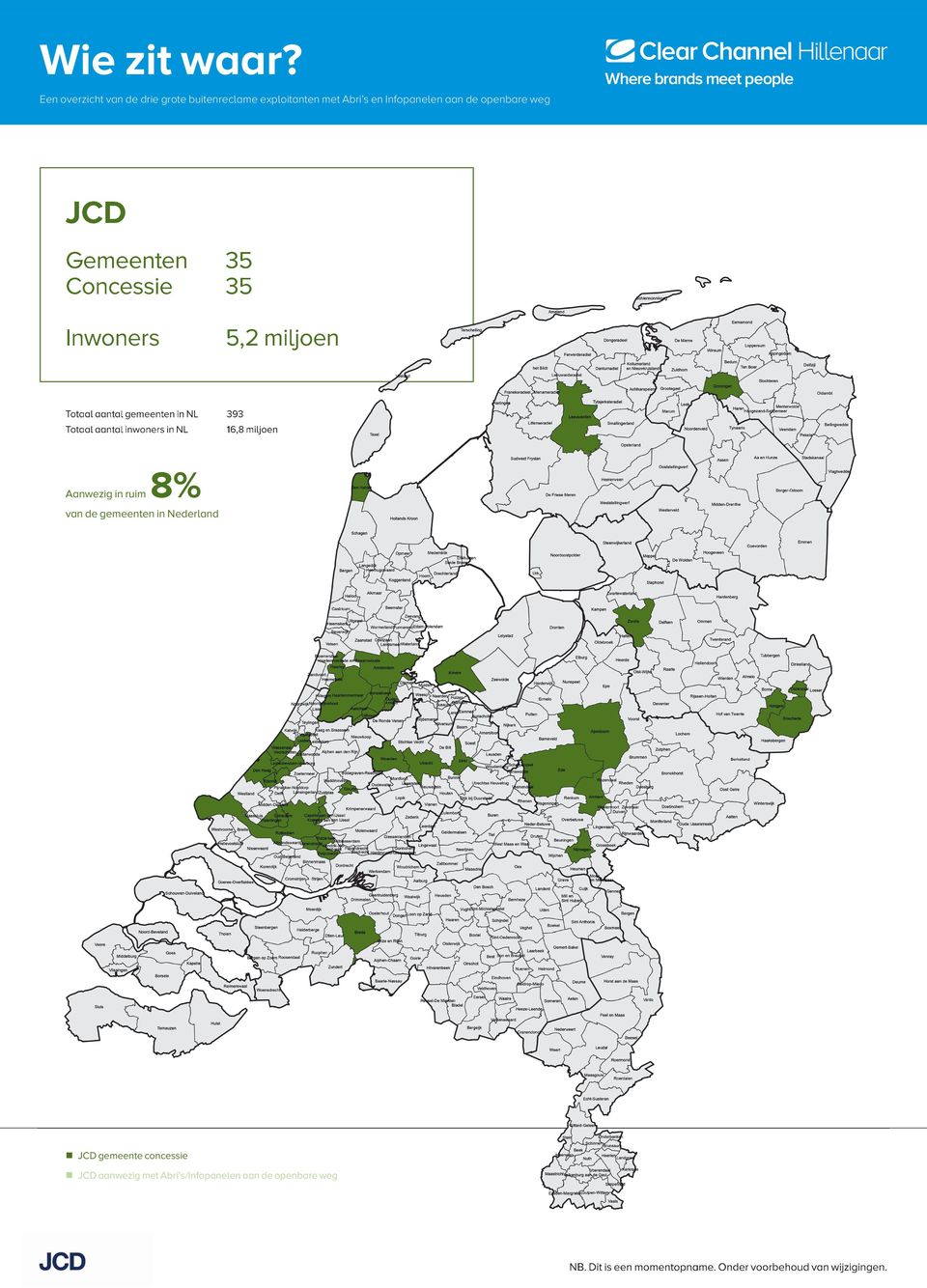 gemeenten in NL 393 Totaal aantal in NL 16,8 miljoen Aanwezig