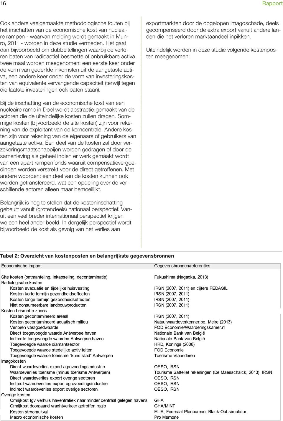 Het gaat dan bijvoorbeeld om dubbeltellingen waarbij de verloren baten van radioactief besmette of onbruikbare activa twee maal worden meegenomen: een eerste keer onder de vorm van gederfde inkomsten