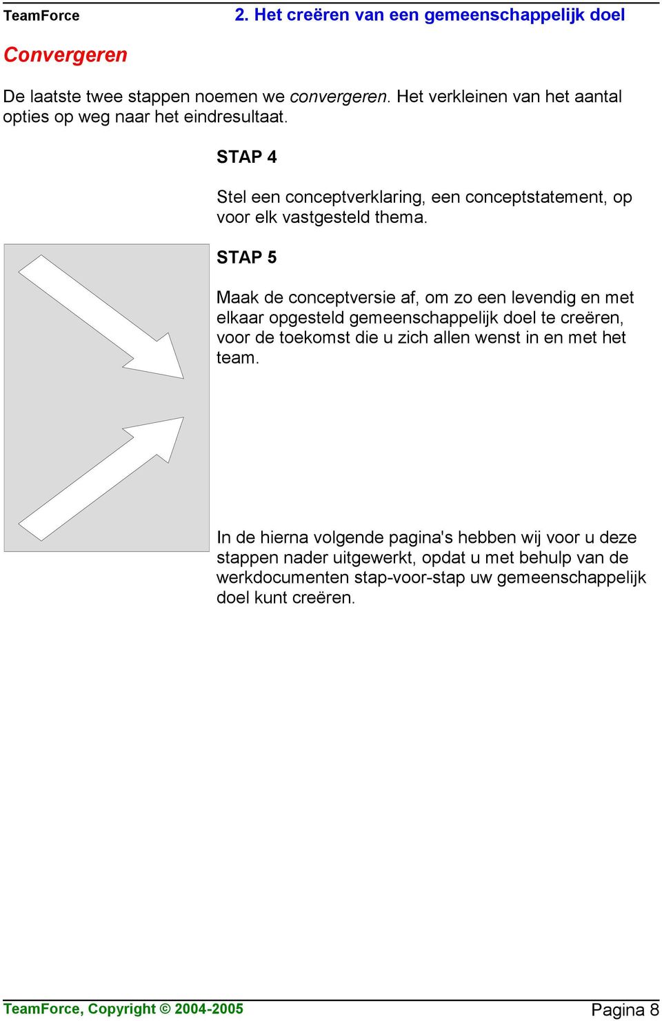 STAP 5 Maak de conceptversie af, om zo een levendig en met elkaar opgesteld gemeenschappelijk doel te creëren, voor de toekomst die u zich allen wenst