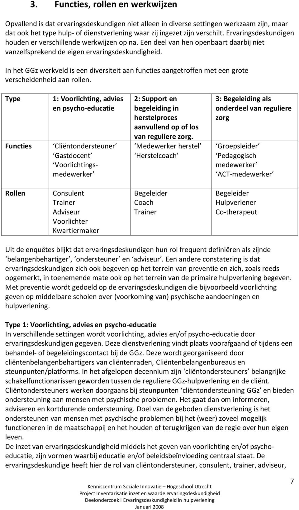 In het GGz werkveld is een diversiteit aan functies aangetroffen met een grote verscheidenheid aan rollen.