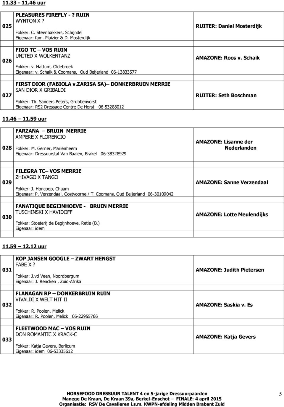 Sanders Peters, Grubbenvorst Eigenaar: RS2 Dressage Centre De Horst 06-53288012 RUITER: Daniel Mosterdijk AMAZONE: Roos v. Schaik RUITER: Seth Boschman 11.46 11.