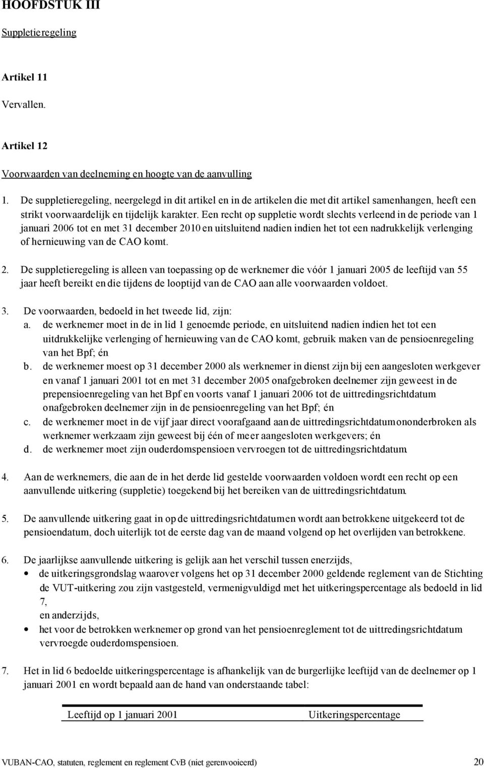 Een recht op suppletie wordt slechts verleend in de periode van 1 januari 2006 tot en met 31 december 2010 en uitsluitend nadien indien het tot een nadrukkelijk verlenging of hernieuwing van de CAO