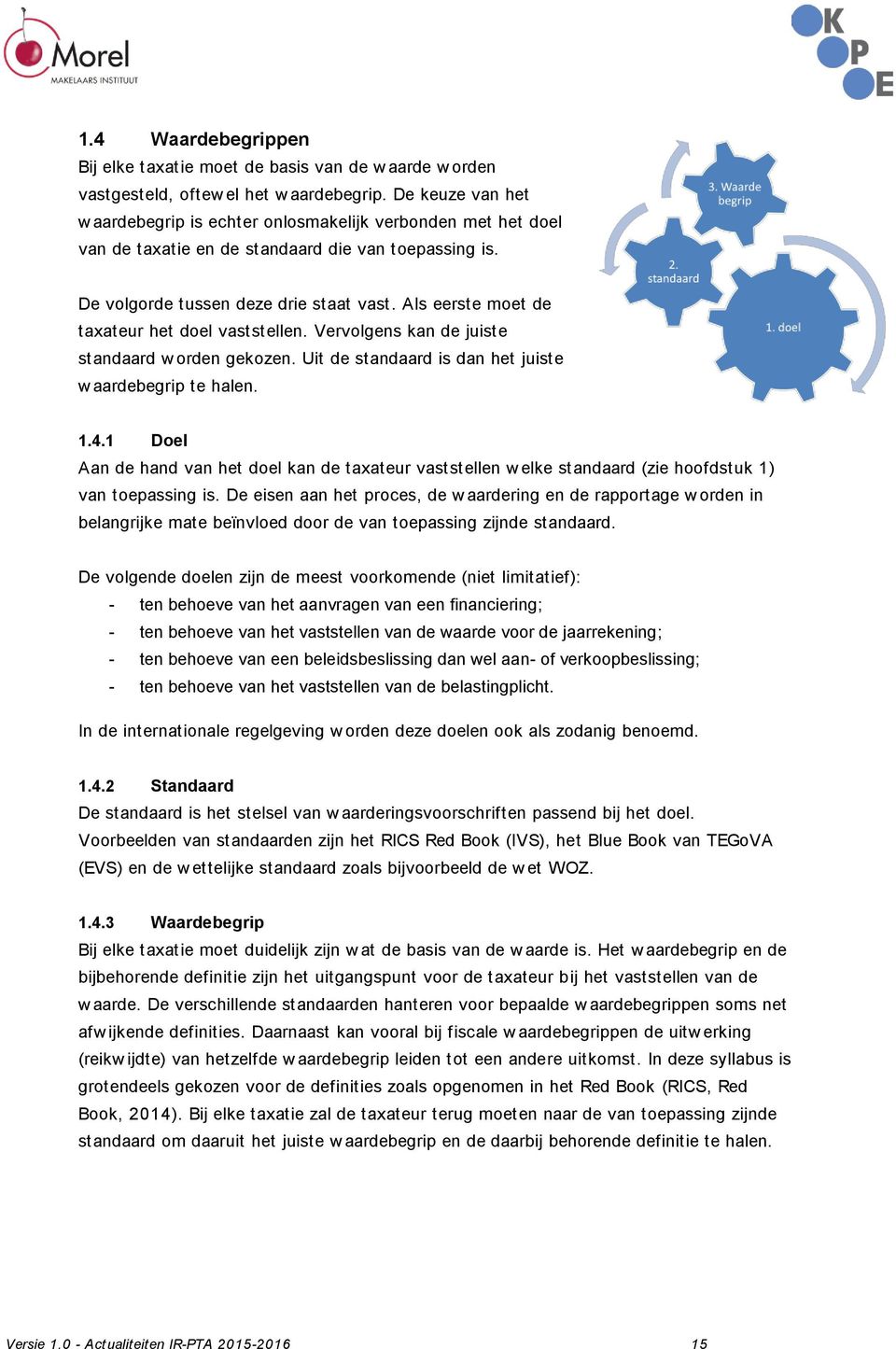 Als eerste moet de taxateur het doel vaststellen. Vervolgens kan de juiste standaard w orden gekozen. Uit de standaard is dan het juiste w aardebegrip te halen. 1.4.