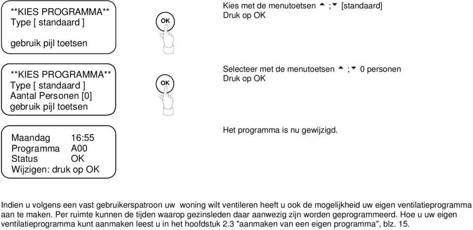 Indien u volgens een vast gebruikerspatroon uw woning wilt ventileren heeft u ook de mogelijkheid uw eigen ventilatieprogramma aan te maken.