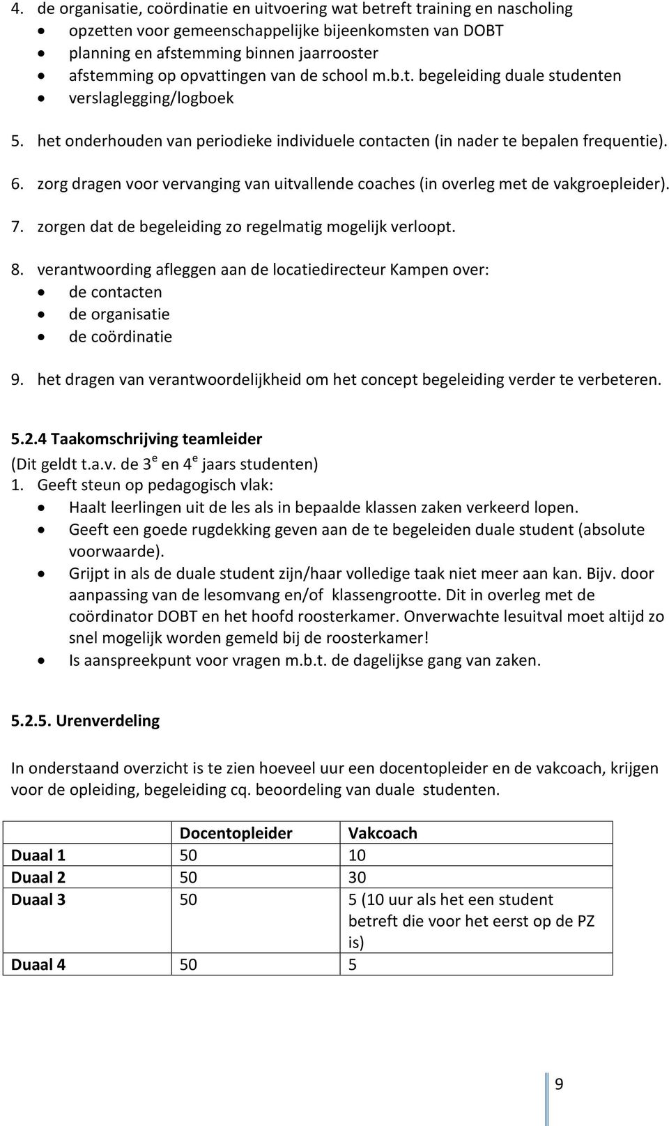 zorg dragen voor vervanging van uitvallende coaches (in overleg met de vakgroepleider). 7. zorgen dat de begeleiding zo regelmatig mogelijk verloopt. 8.