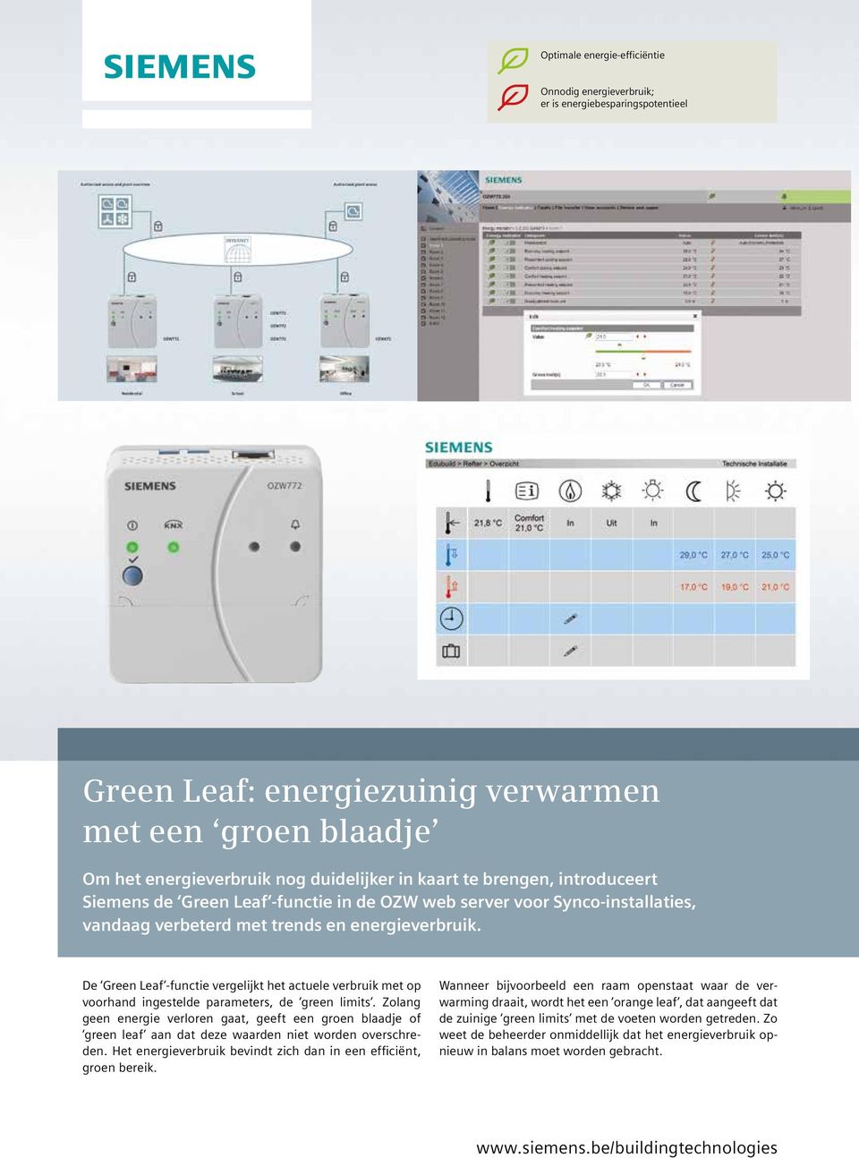 De Green Leaf -functie vergelijkt het actuele verbruik met op voorhand ingestelde parameters, de green limits.