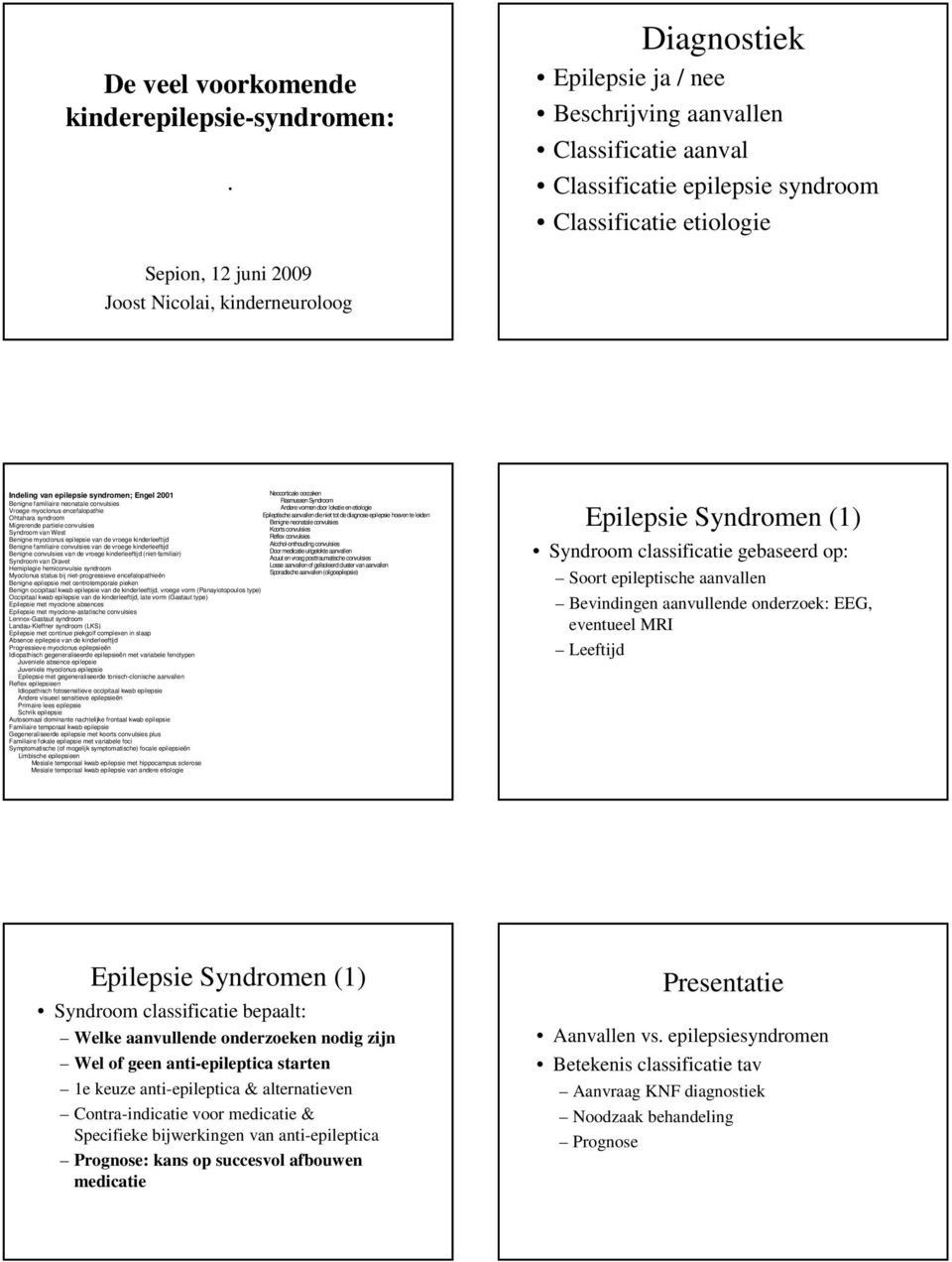 epilepsie syndromen; Engel 2001 Neocorticale oorzaken Benigne familiaire neonatale convulsies Rasmussen Syndroom Andere vormen door lokatie en etiologie Vroege myoclonus encefalopathie Ohtahara