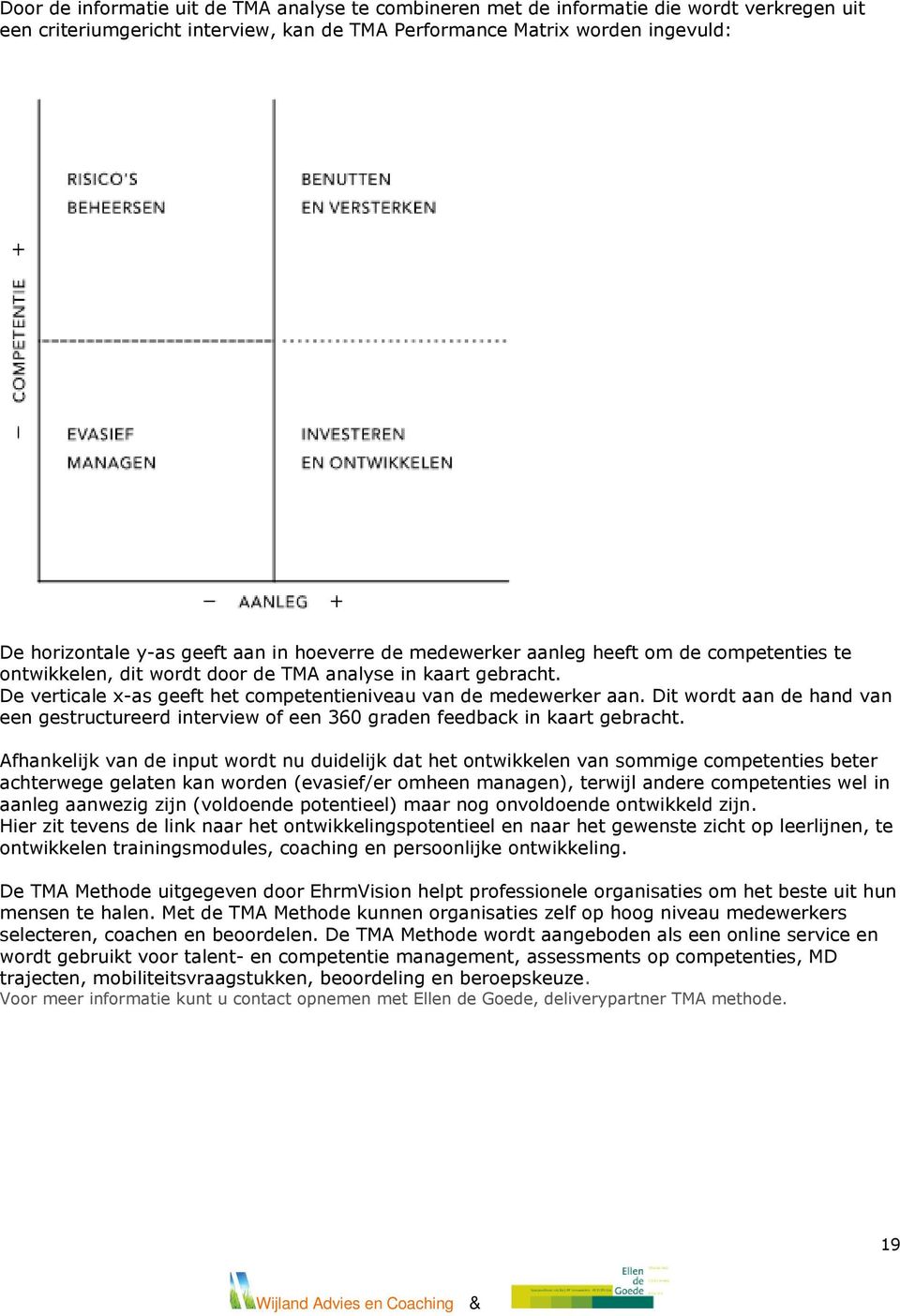 Dit wordt aan de hand van een gestructureerd interview of een 360 graden feedback in kaart gebracht.