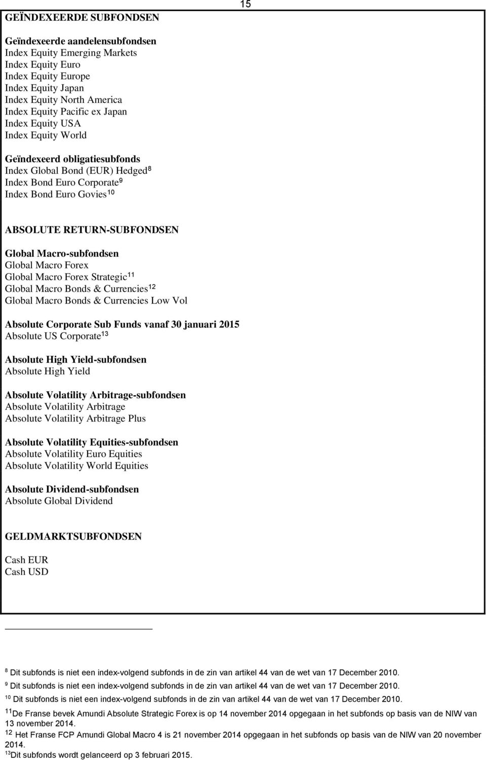 Macro-subfondsen Global Macro Forex Global Macro Forex Strategic 11 Global Macro Bonds & Currencies 12 Global Macro Bonds & Currencies Low Vol Absolute Corporate Sub Funds vanaf 30 januari 2015