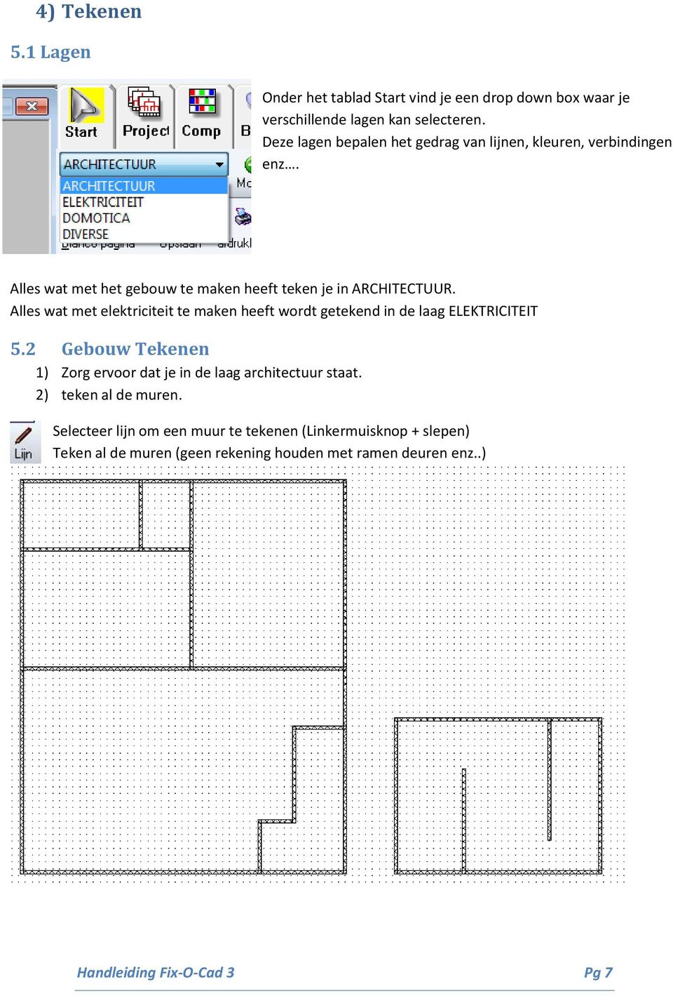 Alles wat met elektriciteit te maken heeft wordt getekend in de laag ELEKTRICITEIT 5.