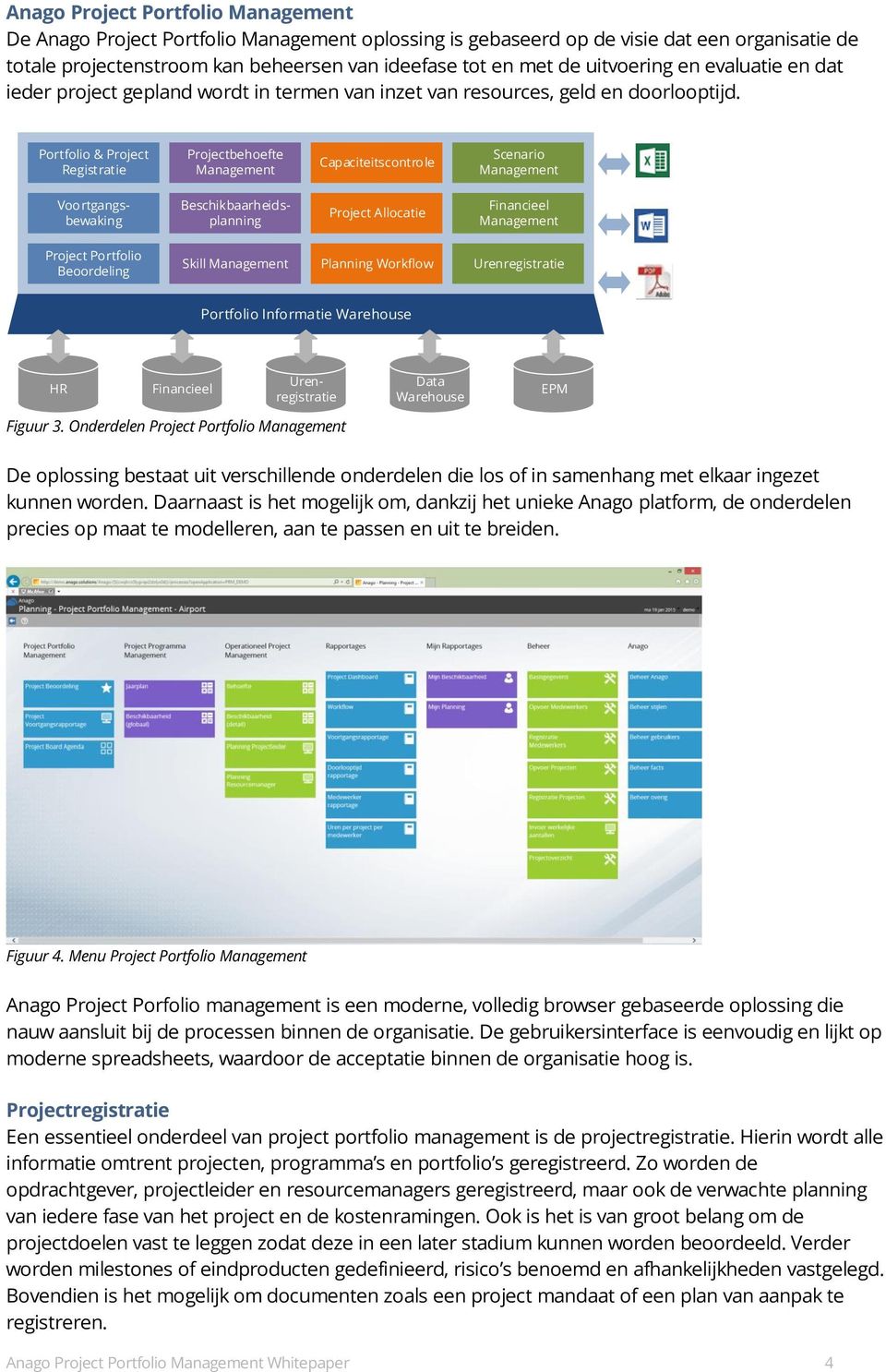 Portfolio & Project Registratie Projectbehoefte Management Capaciteitscontrole Scenario Management Voortgangsbewaking Beschikbaarheidsplanning Project Allocatie Financieel Management Project