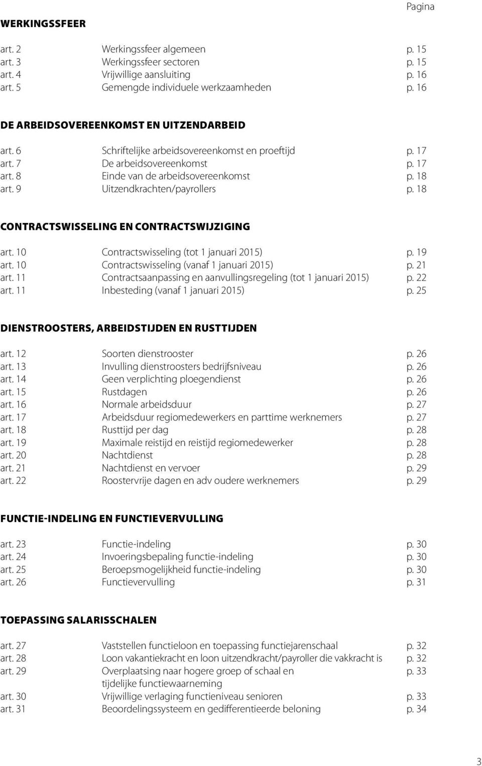 9 Uitzendkrachten/payrollers p. 18 CONTRACTSWISSELING EN CONTRACTSWIJZIGING art. 10 Contractswisseling (tot 1 januari 2015) p. 19 art. 10 Contractswisseling (vanaf 1 januari 2015) p. 21 art.