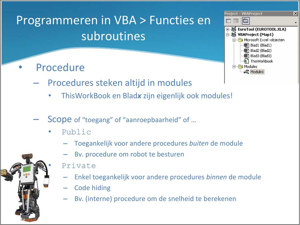 Scope of toegang of aanroepbaarheid of Public Toegankelijk voor andere procedures buiten de module Bv.