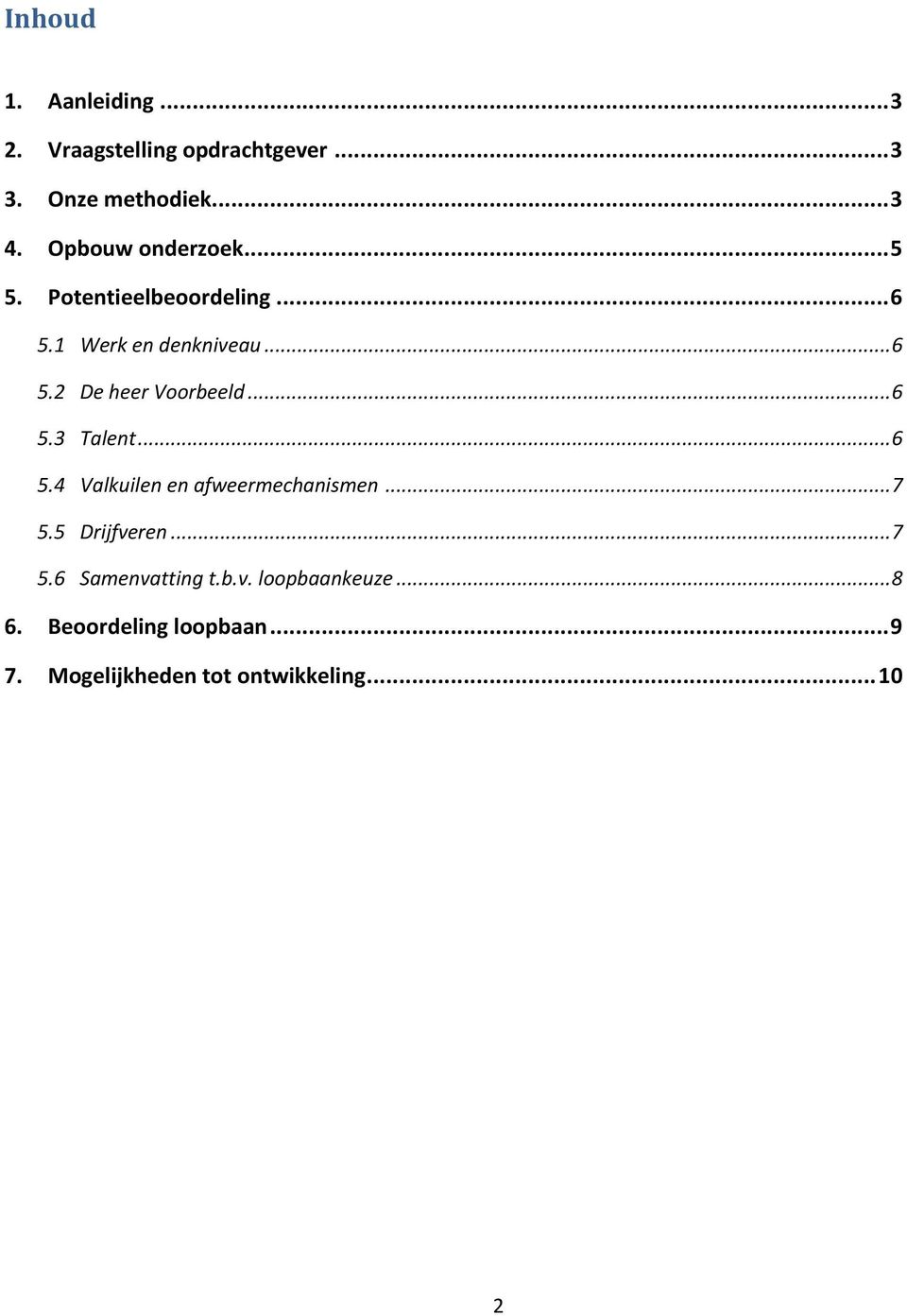 .. 6 5.3 Talent... 6 5.4 Valkuilen en afweermechanismen... 7 5.5 Drijfveren... 7 5.6 Samenvatting t.