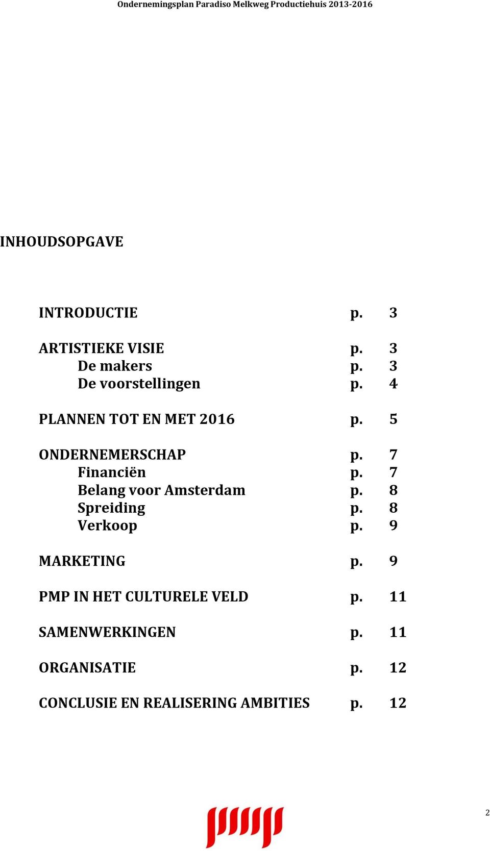 7 Financiën p. 7 Belang voor Amsterdam p. 8 Spreiding p. 8 Verkoop p. 9 MARKETING p.