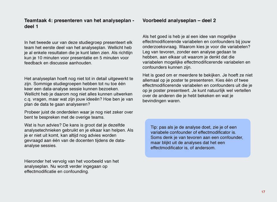 Het analyseplan hoeft nog niet tot in detail uitgewerkt te zijn. Sommige studiegroepen hebben tot nu toe één keer een data-analyse sessie kunnen bezoeken.