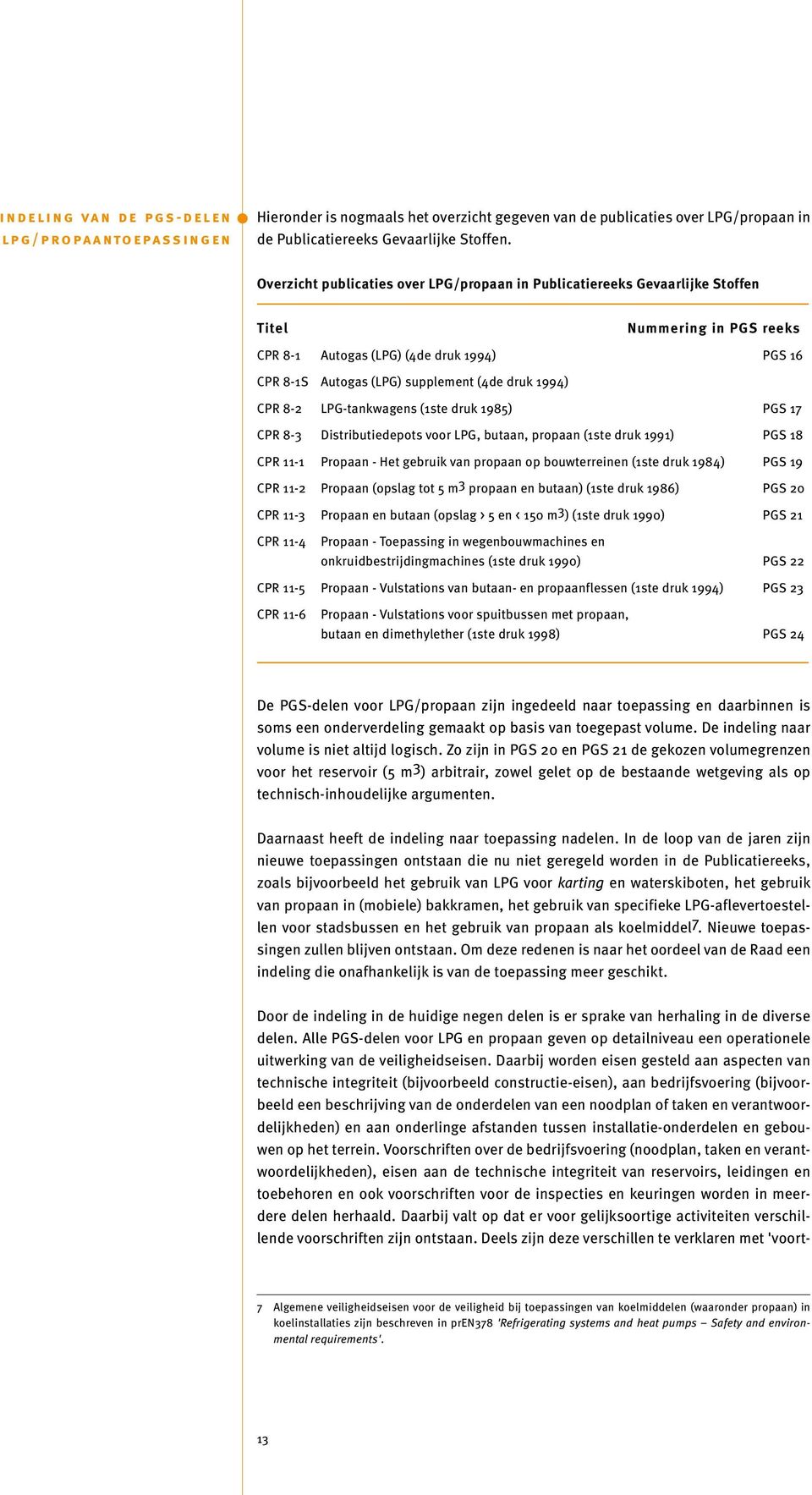 Overzicht publicaties over LPG/propaan in Publicatiereeks Gevaarlijke Stoffen Titel Nummering in PGS reeks CPR 8-1 Autogas (LPG) (4de druk 1994) PGS 16 CPR 8-1S Autogas (LPG) supplement (4de druk