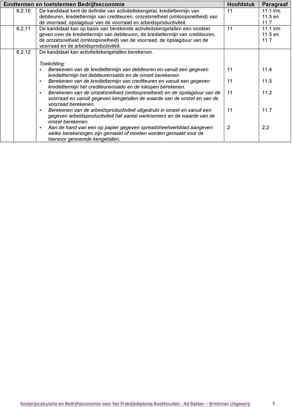 en arbeidsproductiviteit. 11 11.1 t/m 11.5 en 11.