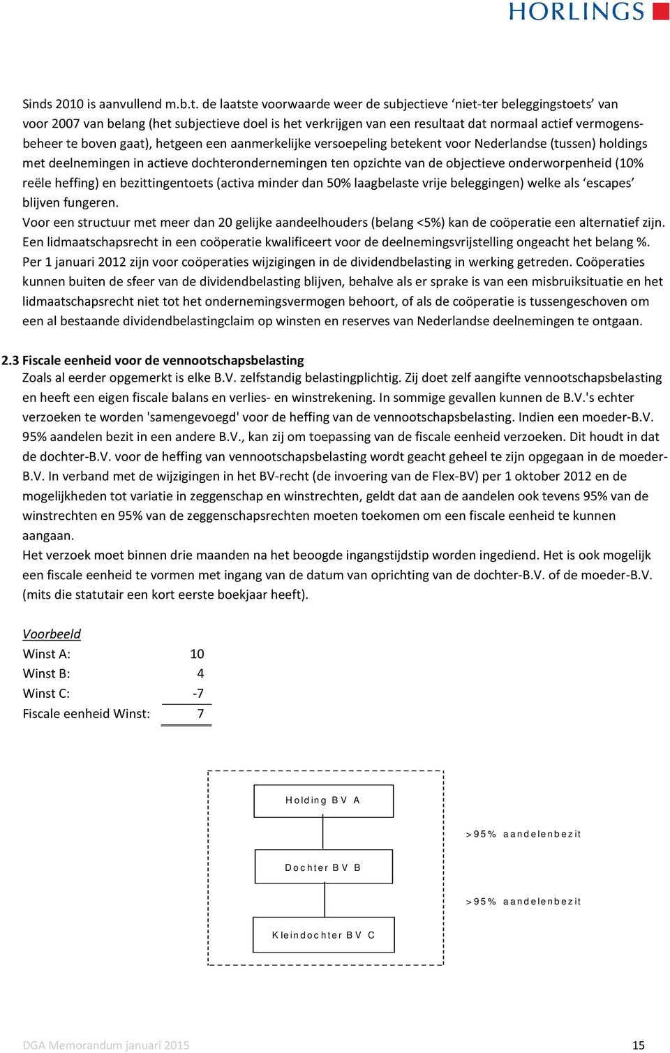 gaat), hetgeen een aanmerkelijke versoepeling betekent voor Nederlandse (tussen) holdings met deelnemingen in actieve dochterondernemingen ten opzichte van de objectieve onderworpenheid (10% reële