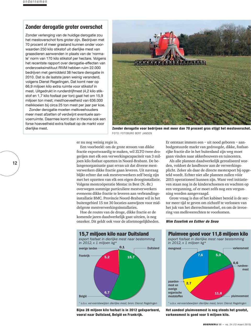 Volgens het recentste rapport over derogatie-effecten van onderzoeksinstituut RIVM hebben ruim 22.000 bedrijven met gemiddeld 38 hectare derogatie in 2010.