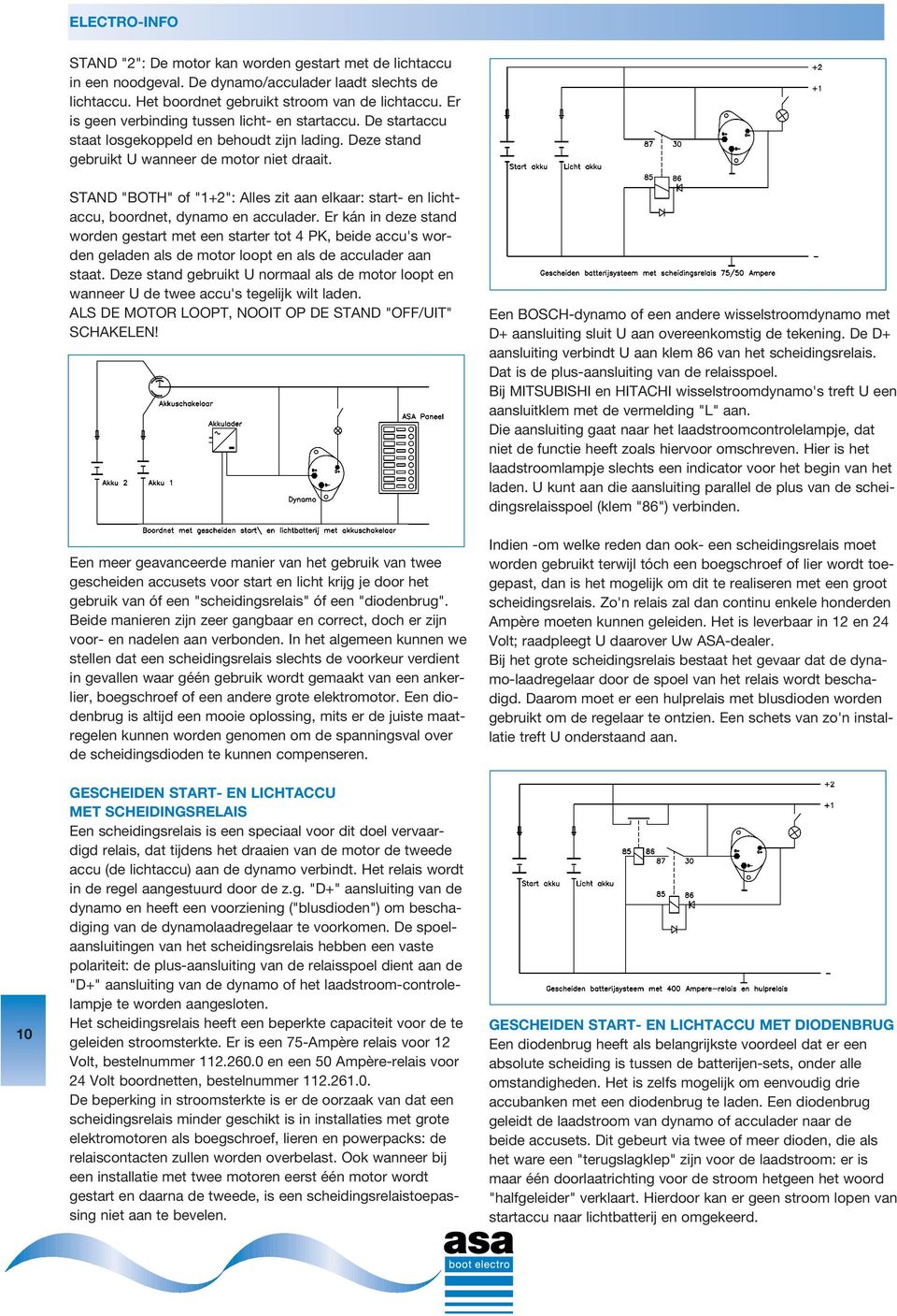 STAND "BOTH" of "1+2": Alles zit aan elkaar: start- en lichtaccu, boordnet, dynamo en acculader.