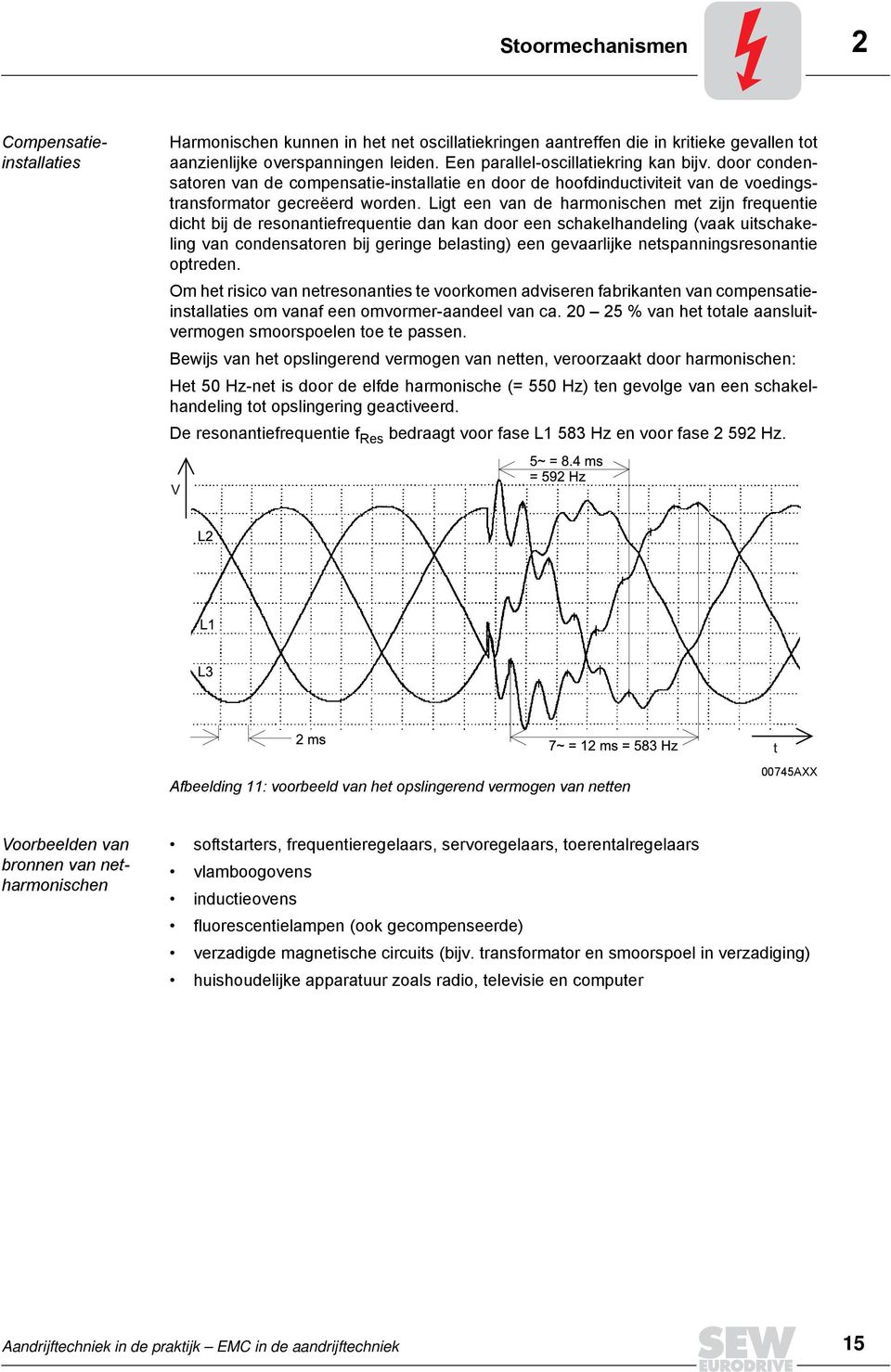 Ligt een van de harmonischen met zijn frequentie dicht bij de resonantiefrequentie dan kan door een schakelhandeling (vaak uitschakeling van condensatoren bij geringe belasting) een gevaarlijke