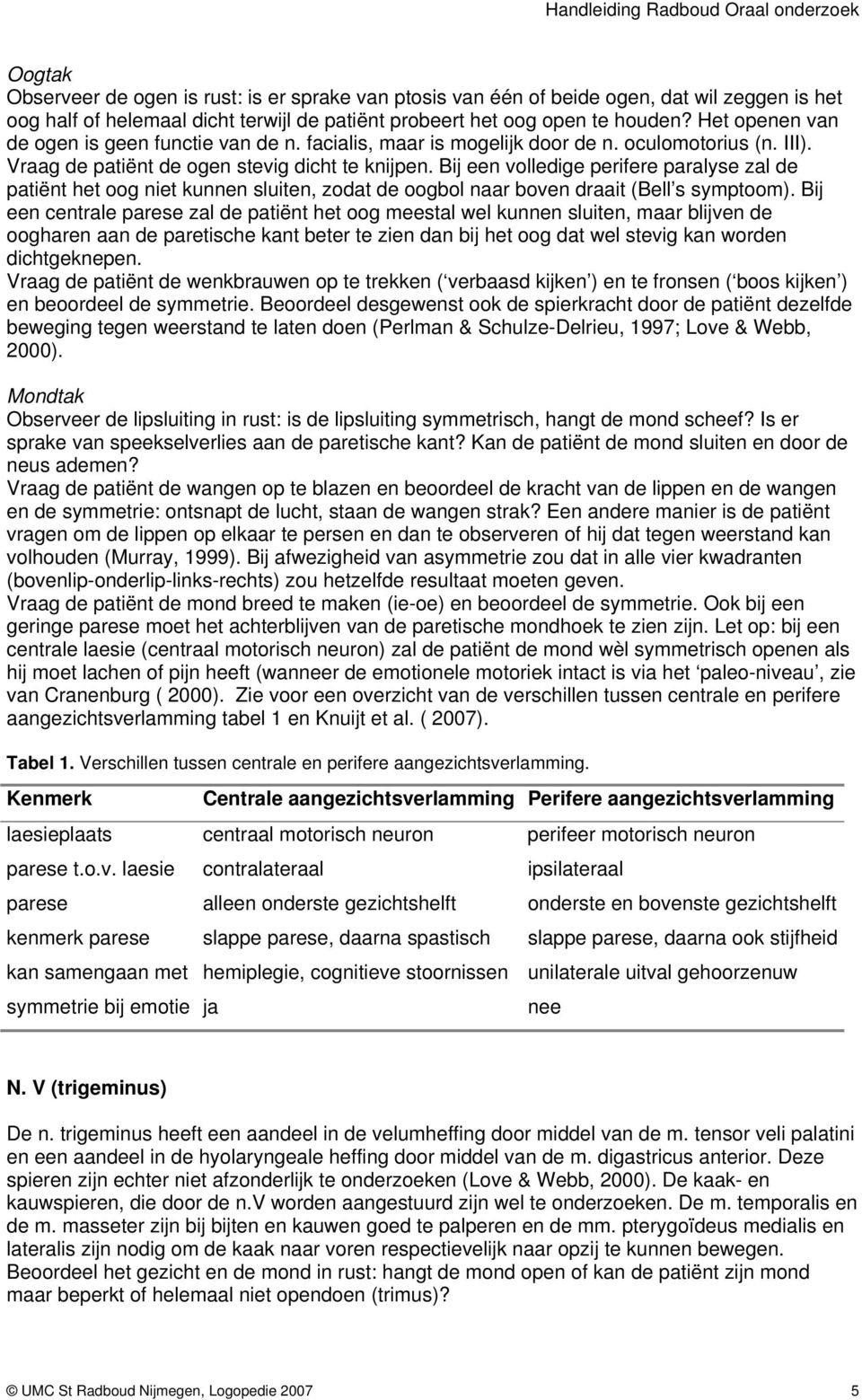 Bij een volledige perifere paralyse zal de patiënt het oog niet kunnen sluiten, zodat de oogbol naar boven draait (Bell s symptoom).