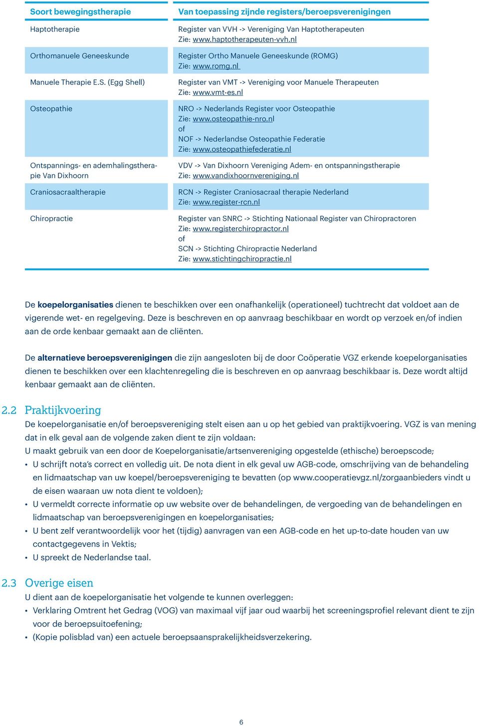 nl Register van VMT -> Vereniging voor Manuele Therapeuten Zie: www.vmt-es.nl NRO -> Nederlands Register voor Osteopathie Zie: www.osteopathie-nro.