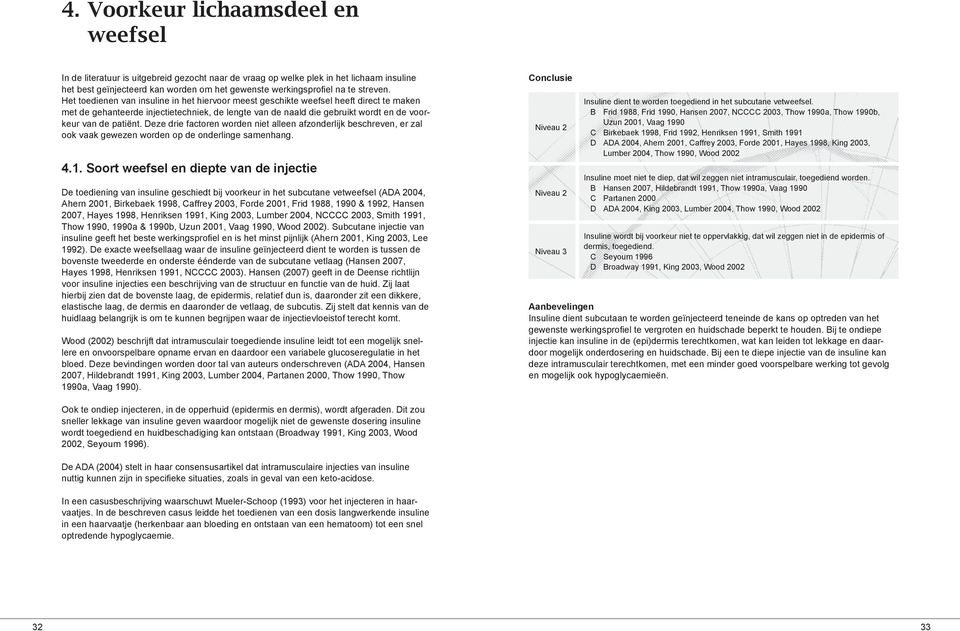 Het toedienen van insuline in het hiervoor meest geschikte weefsel heeft direct te maken met de gehanteerde injectietechniek, de lengte van de naald die gebruikt wordt en de voorkeur van de patiënt.